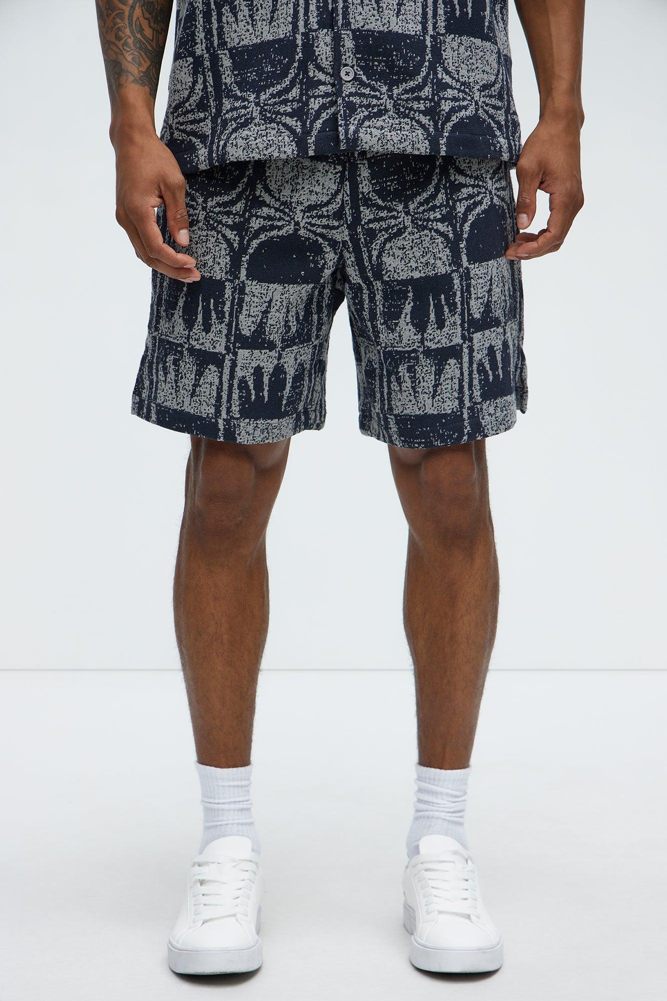 Tribal Pattern Relaxed Shorts - Navy/combo Product Image