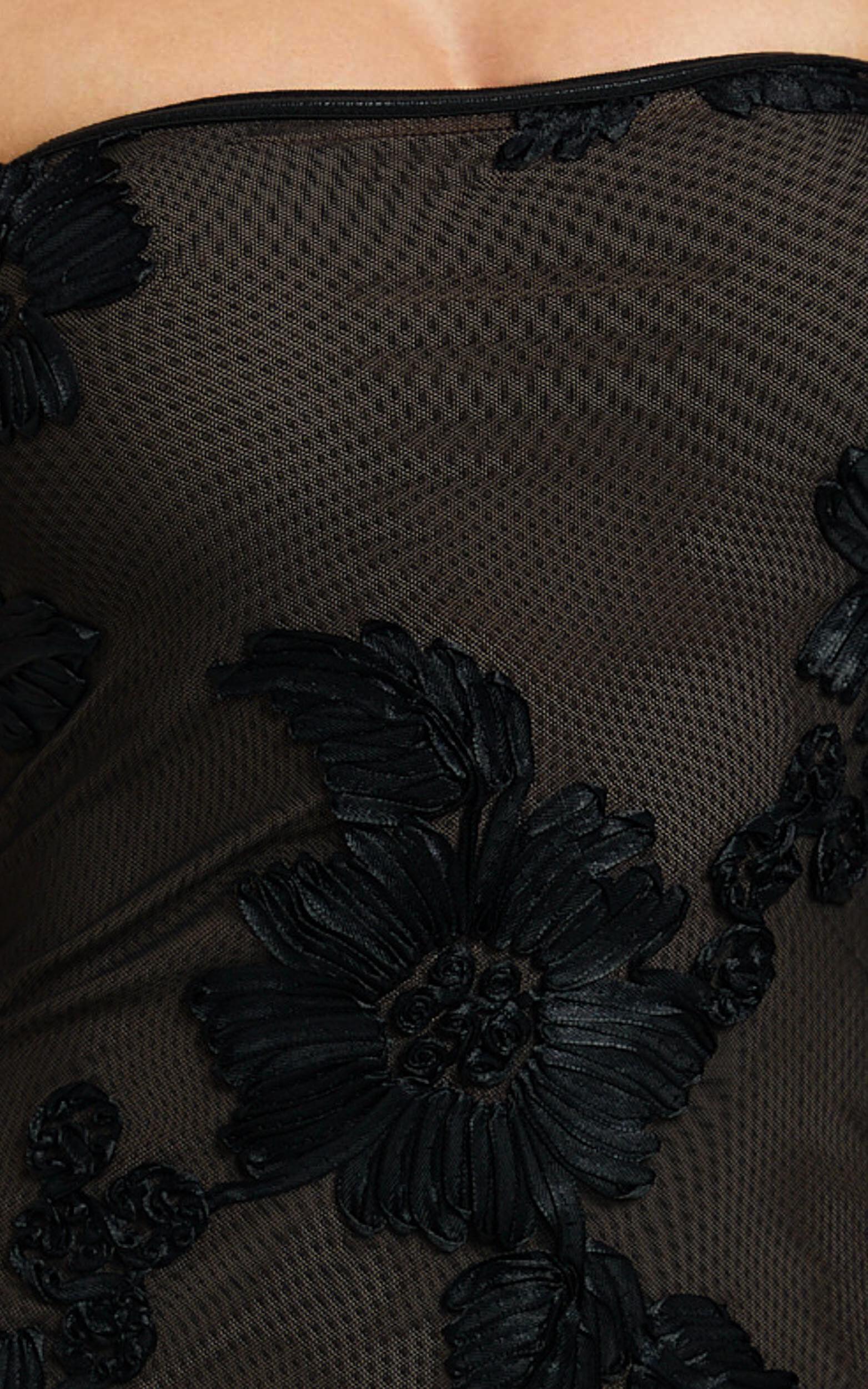 Shelby Mini Dress - Strapless Rosette Bodycon Dress in Black Product Image