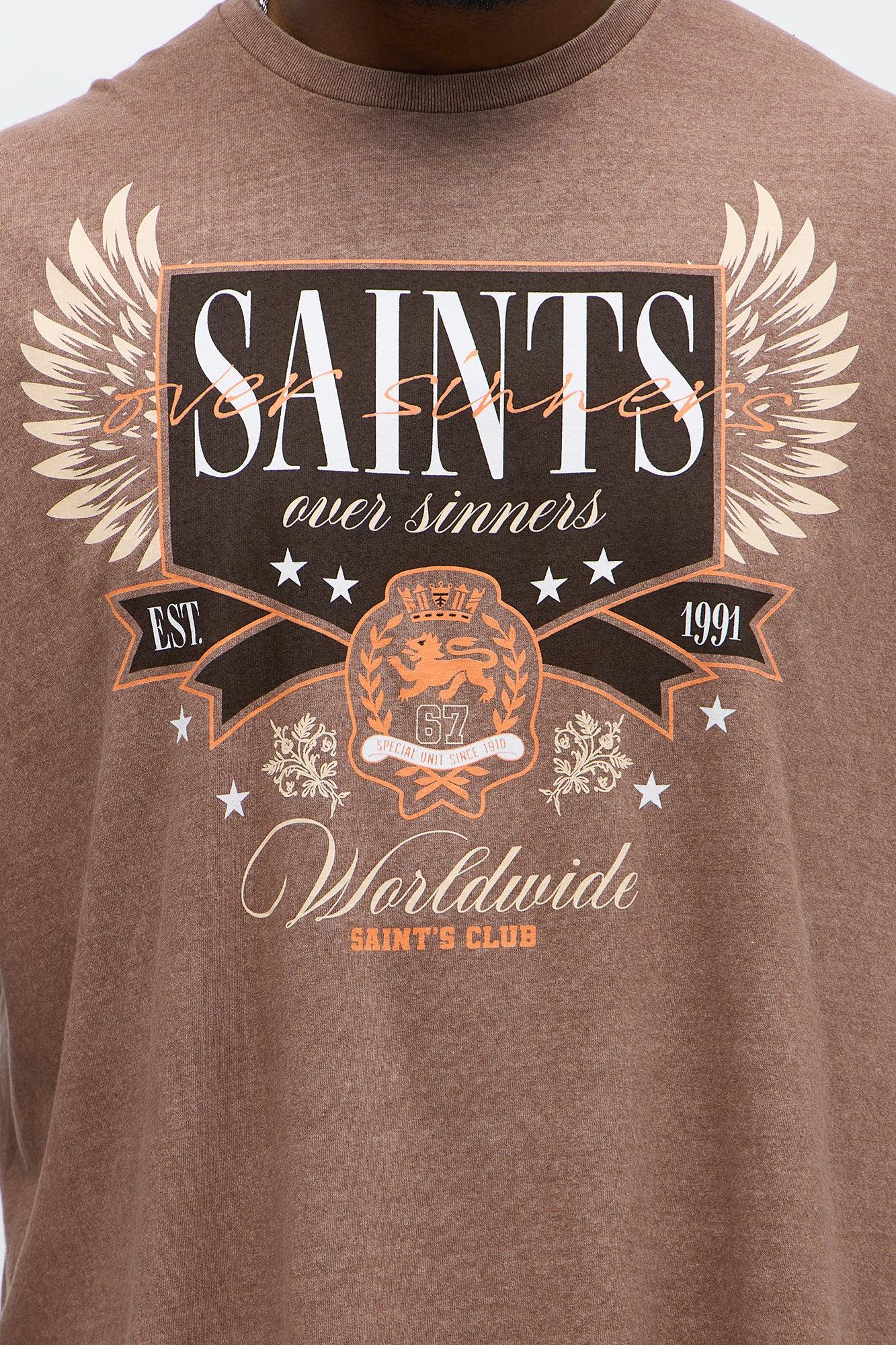 Saints Over Sinners Oversized Short Sleeve Tee - Brown Male Product Image