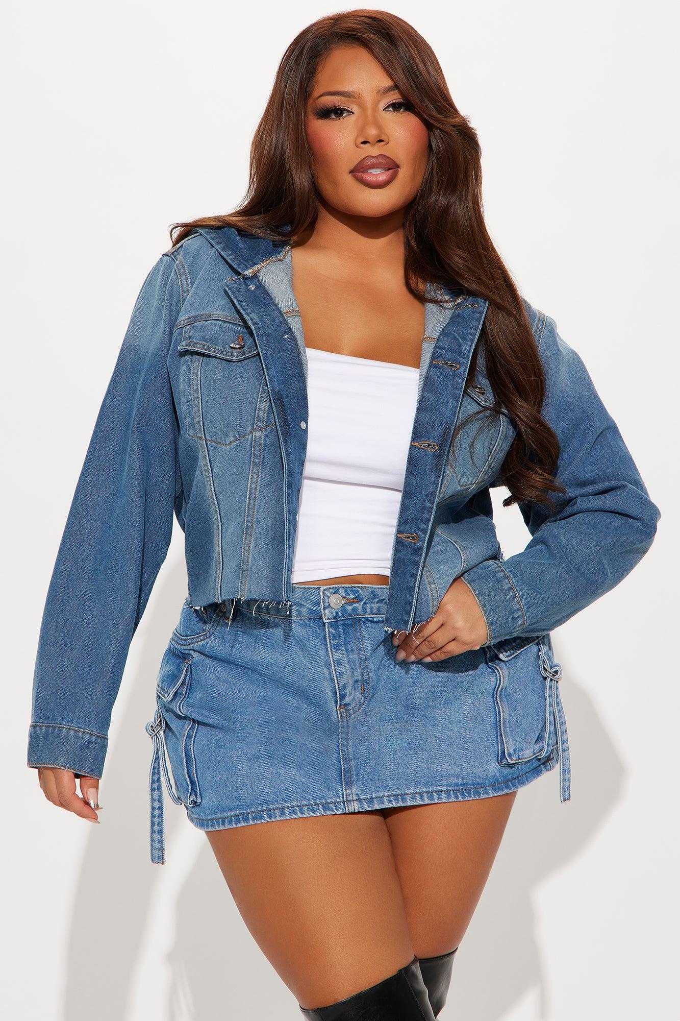 Keep The Pace Hooded Denim Jacket - Medium Wash Female Product Image