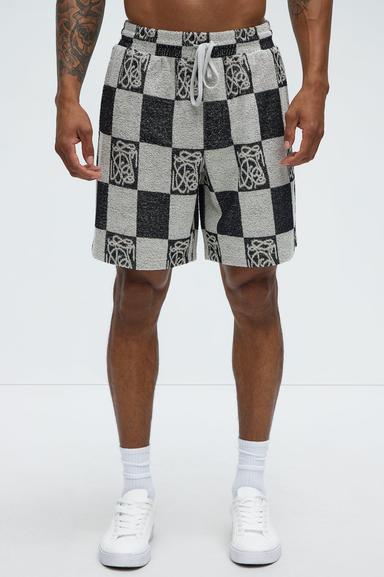 Checkered Relaxed Shorts - Black/combo Product Image