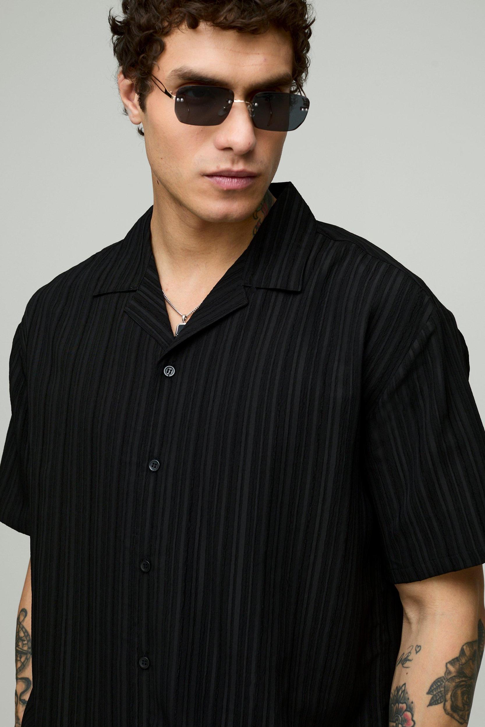 Oversized Textured Short Sleeve Shirt & Short Set | boohooMAN USA Product Image