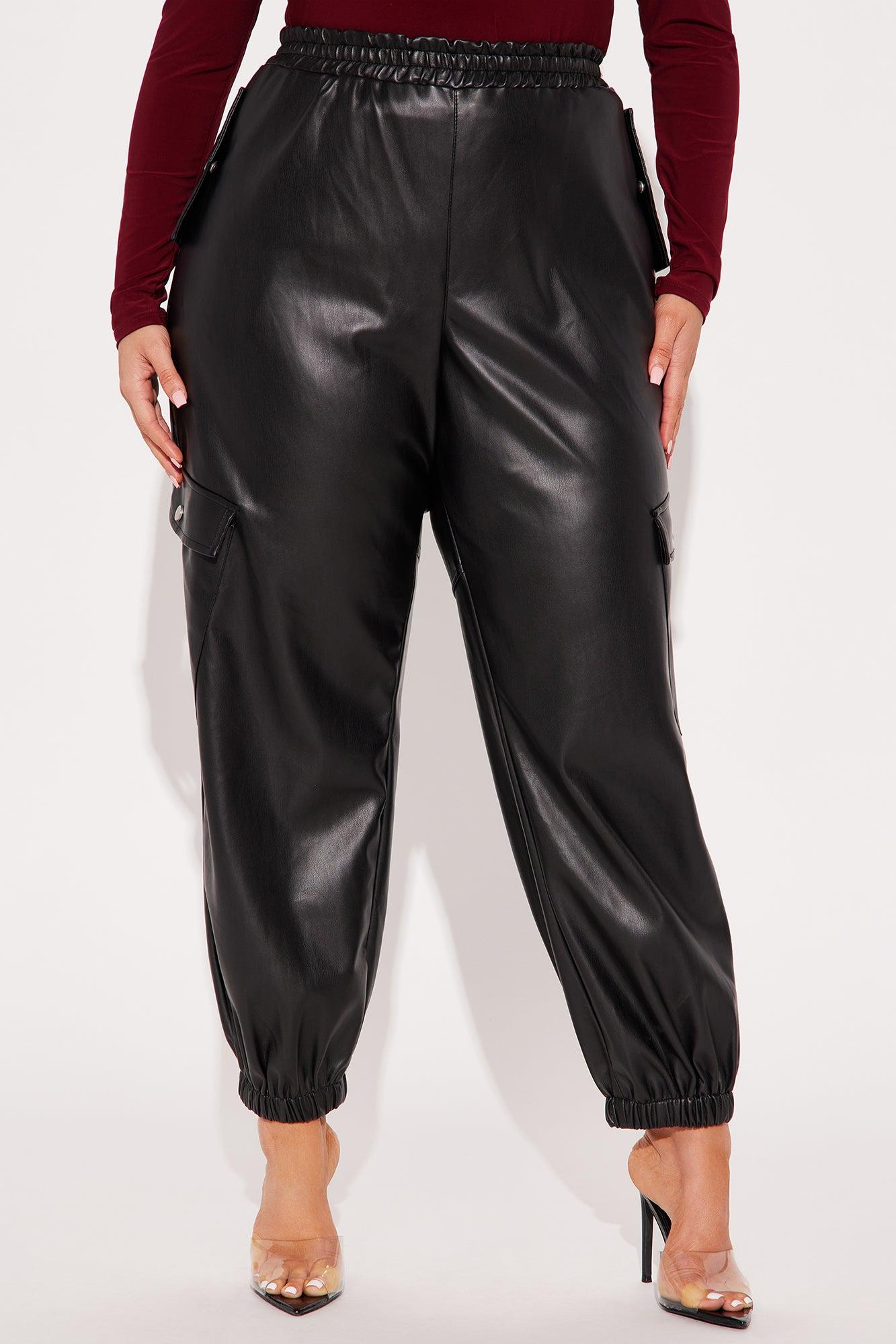 Valencia Faux Leather Cargo Jogger - Black Product Image