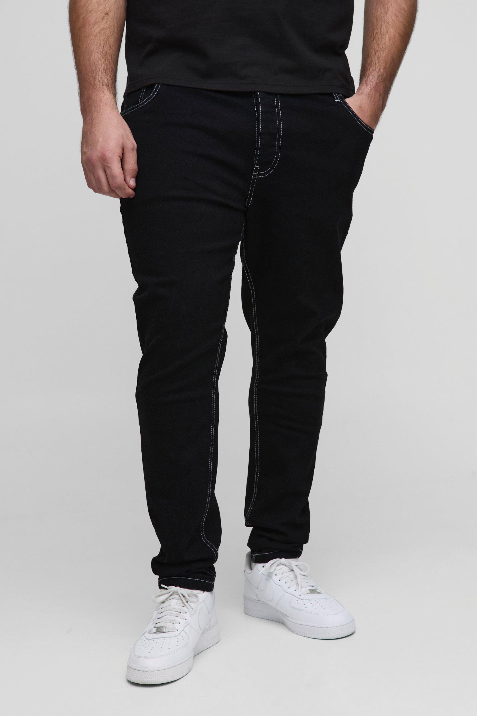 Plus Stretch Skinny Contrast Stitch Jeans | boohooMAN USA Product Image