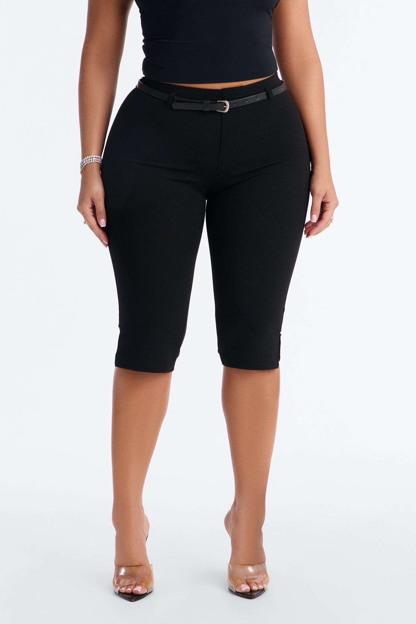 Mila Belted Split Hem Capri - Black Female Product Image