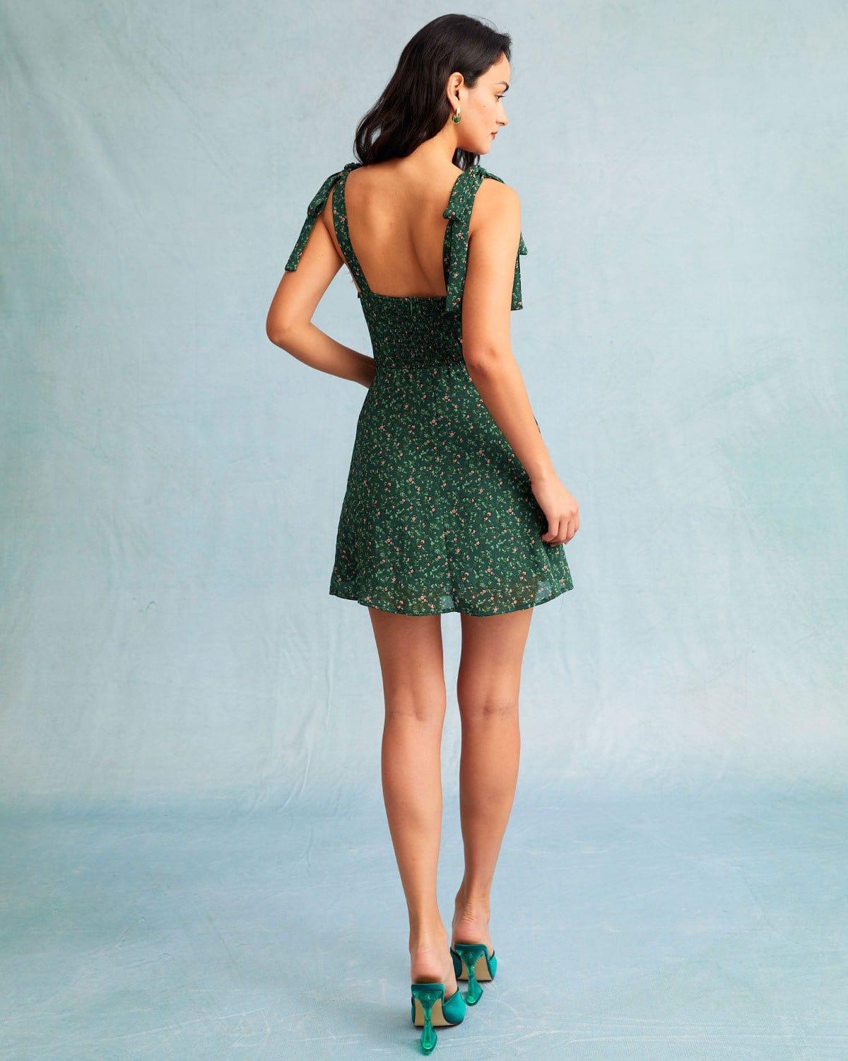 The Green Sweetheart Neck Floral Slip Mini Dress Product Image