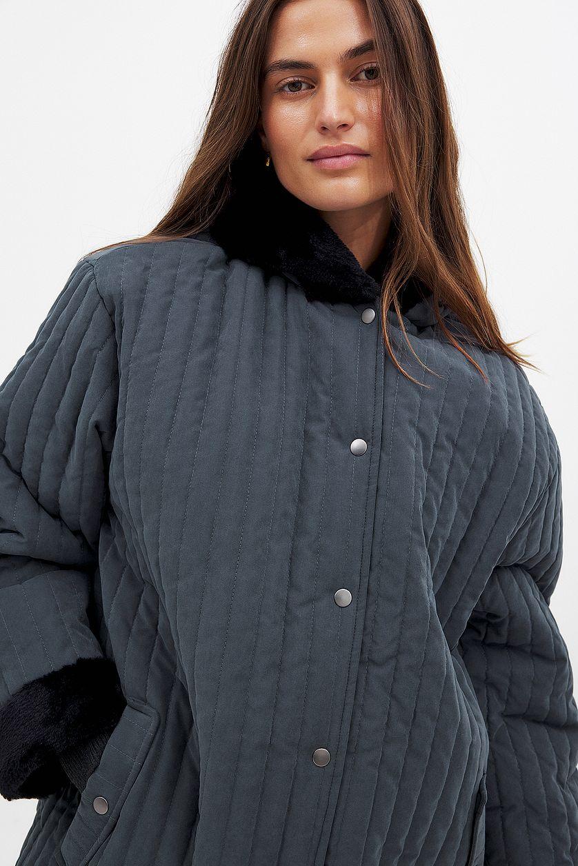 Padded Faux Fur Hood Detail Jacket Product Image