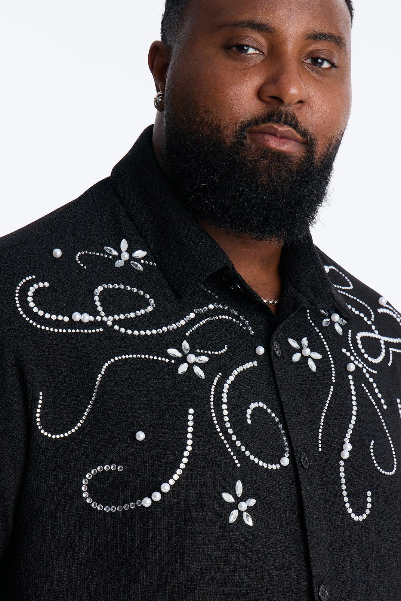 Cropped Wanderlust Pearl Journey Button Up - Black Male Product Image