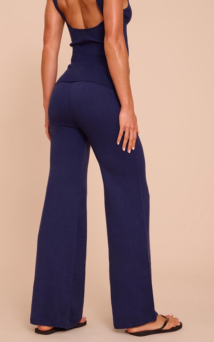 Tall Navy Knitted Straight Leg Pants Product Image