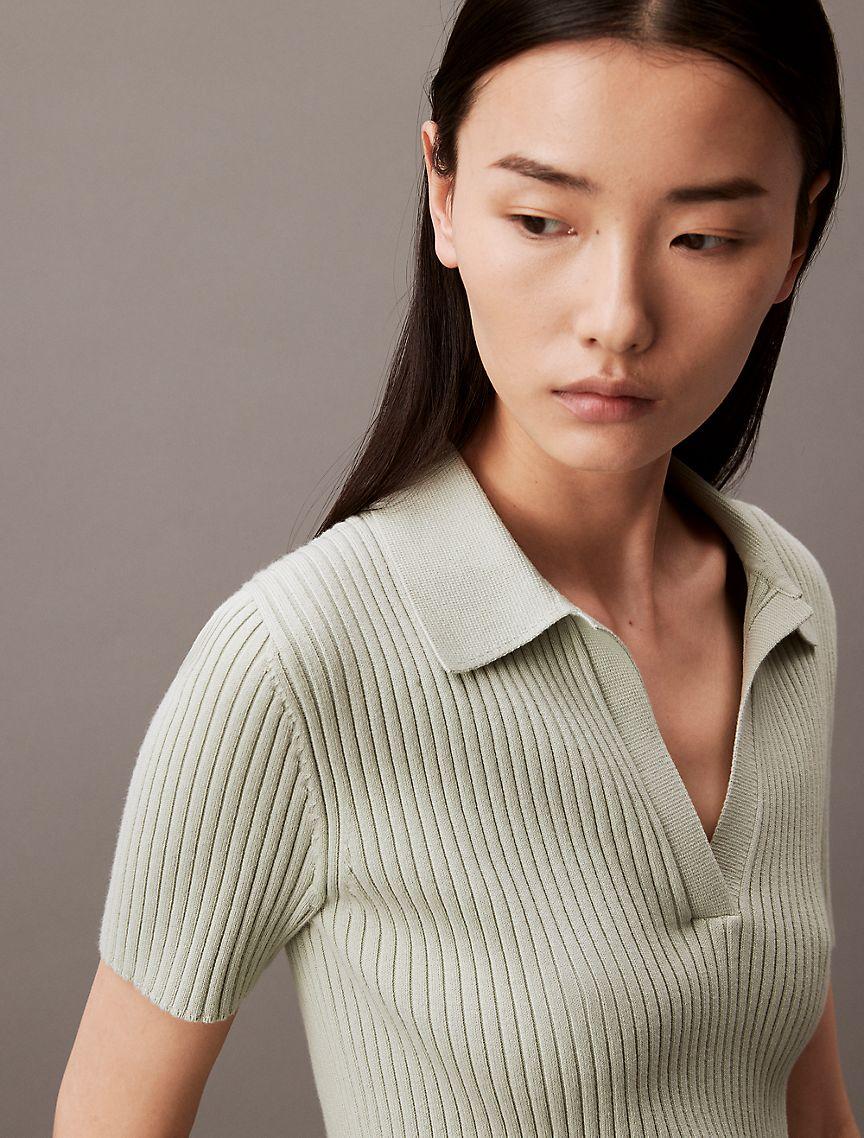 Smooth Cotton Rib Sweater Polo Shirt Product Image