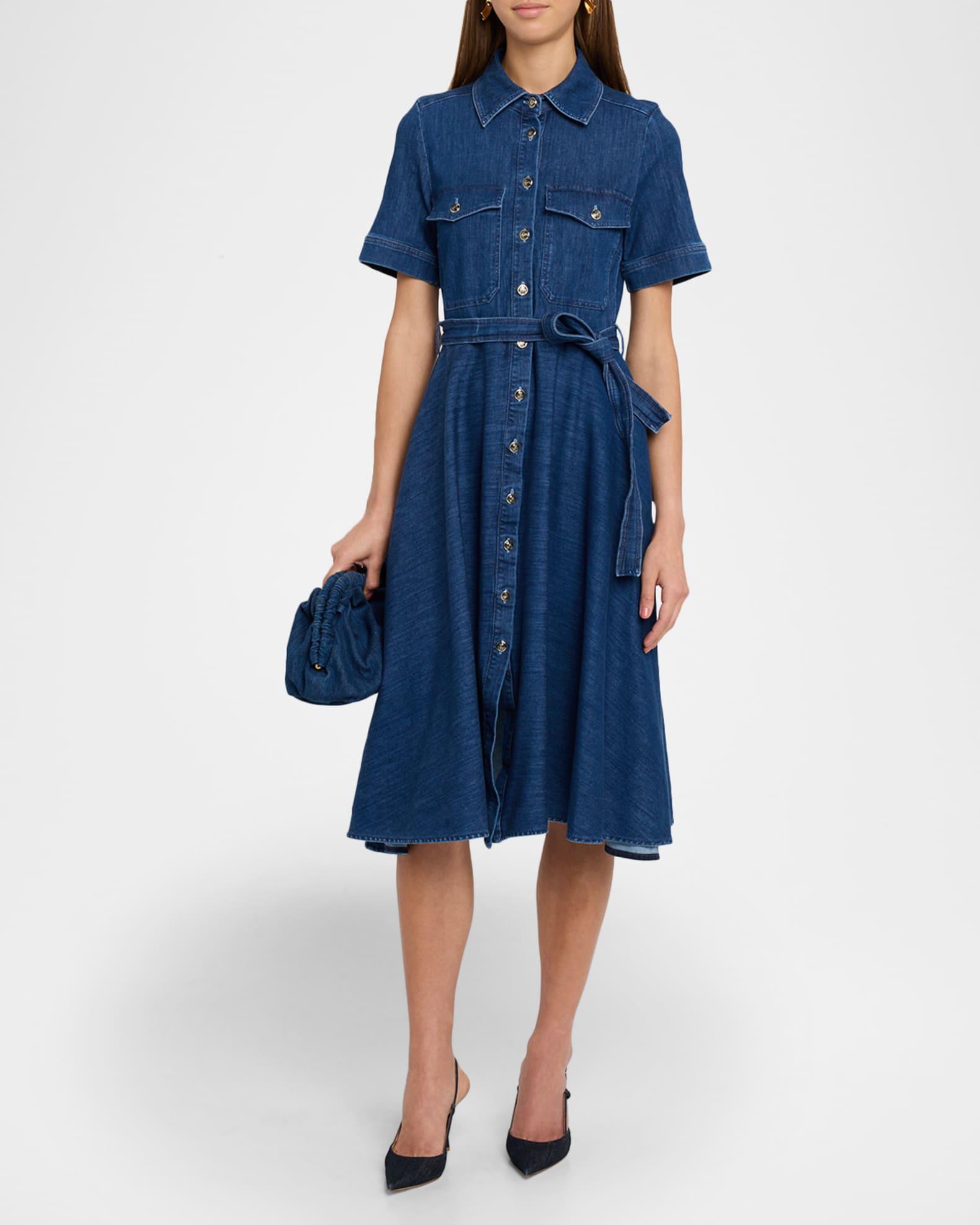 Tie-Waist Denim Midi Shirtdress Product Image