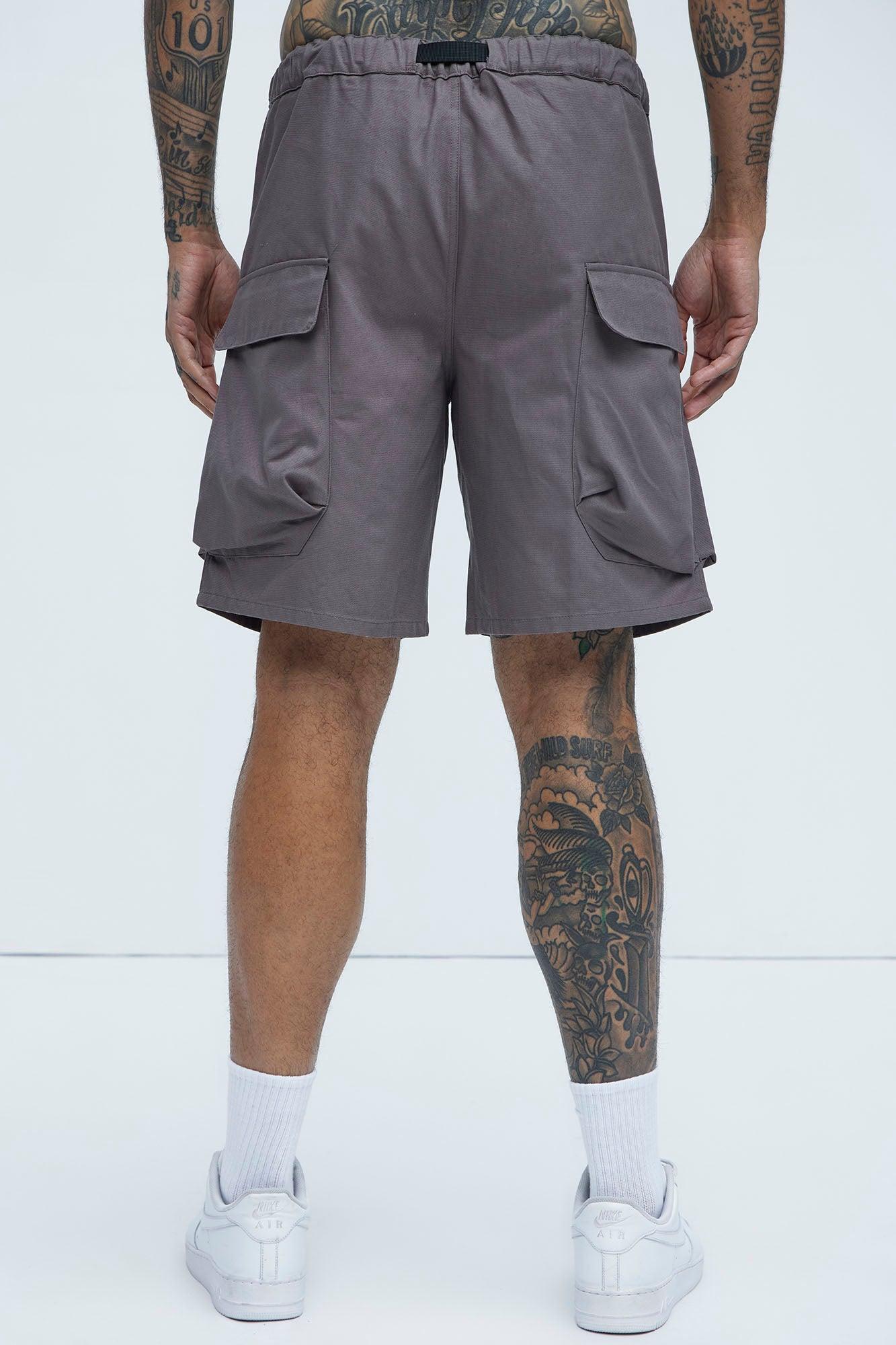 Stacked Cargo Pockets Relaxed Shorts - Grey Product Image