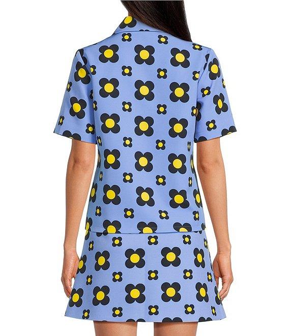 Tara Jarmon Tania Coordinating Geometric Daisy Print Horizon Point Collar 3 Button Placket Short Sleeve Shirt Product Image