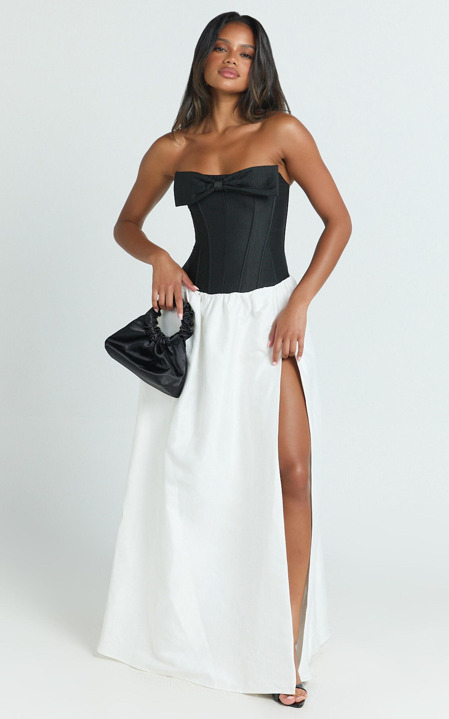 Santana Mini Dress - Strapless Fit And Flare Bubble Hem Dress in Black/White Product Image