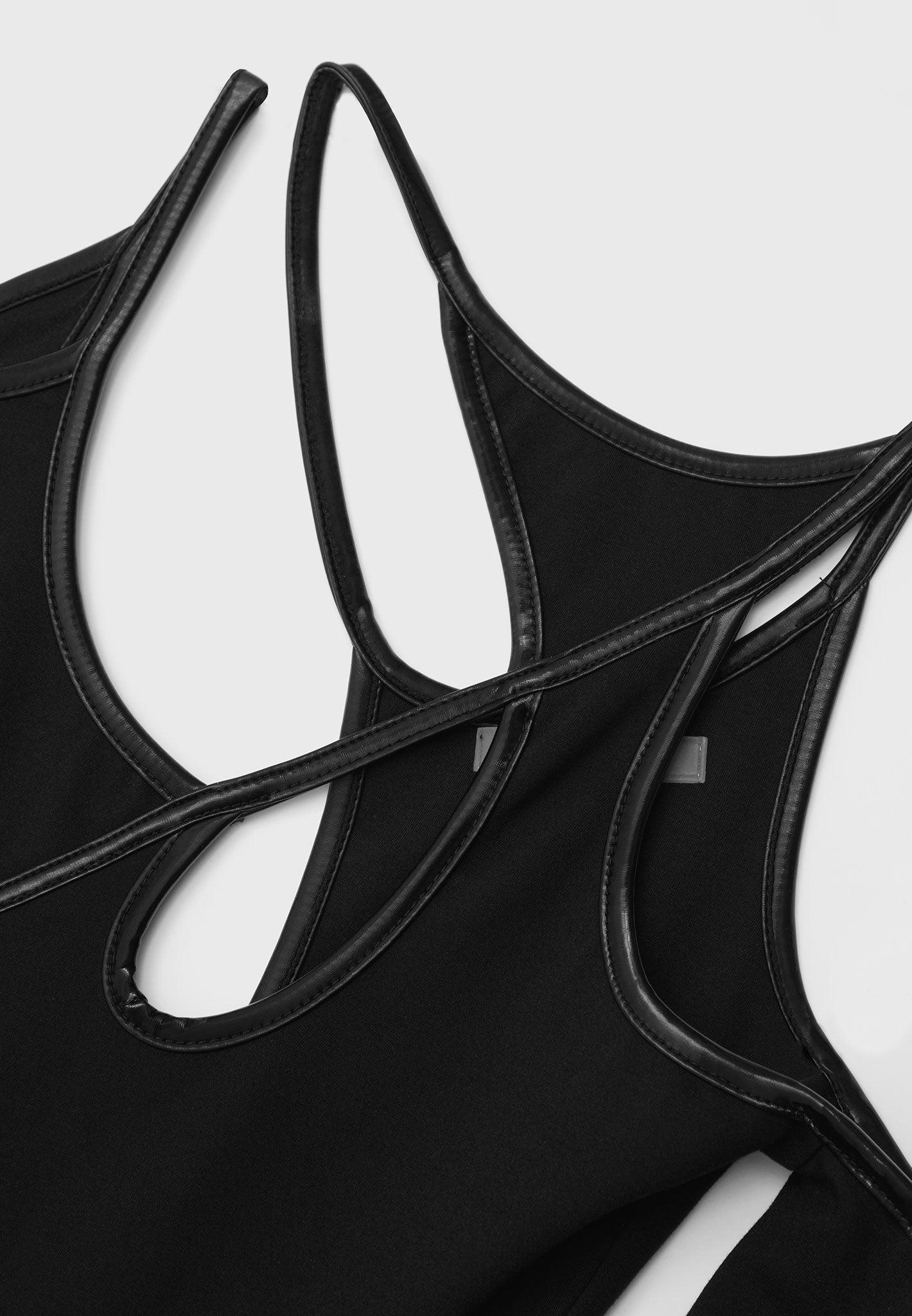 Contrast Asymmetric Bodysuit - Black Female Product Image