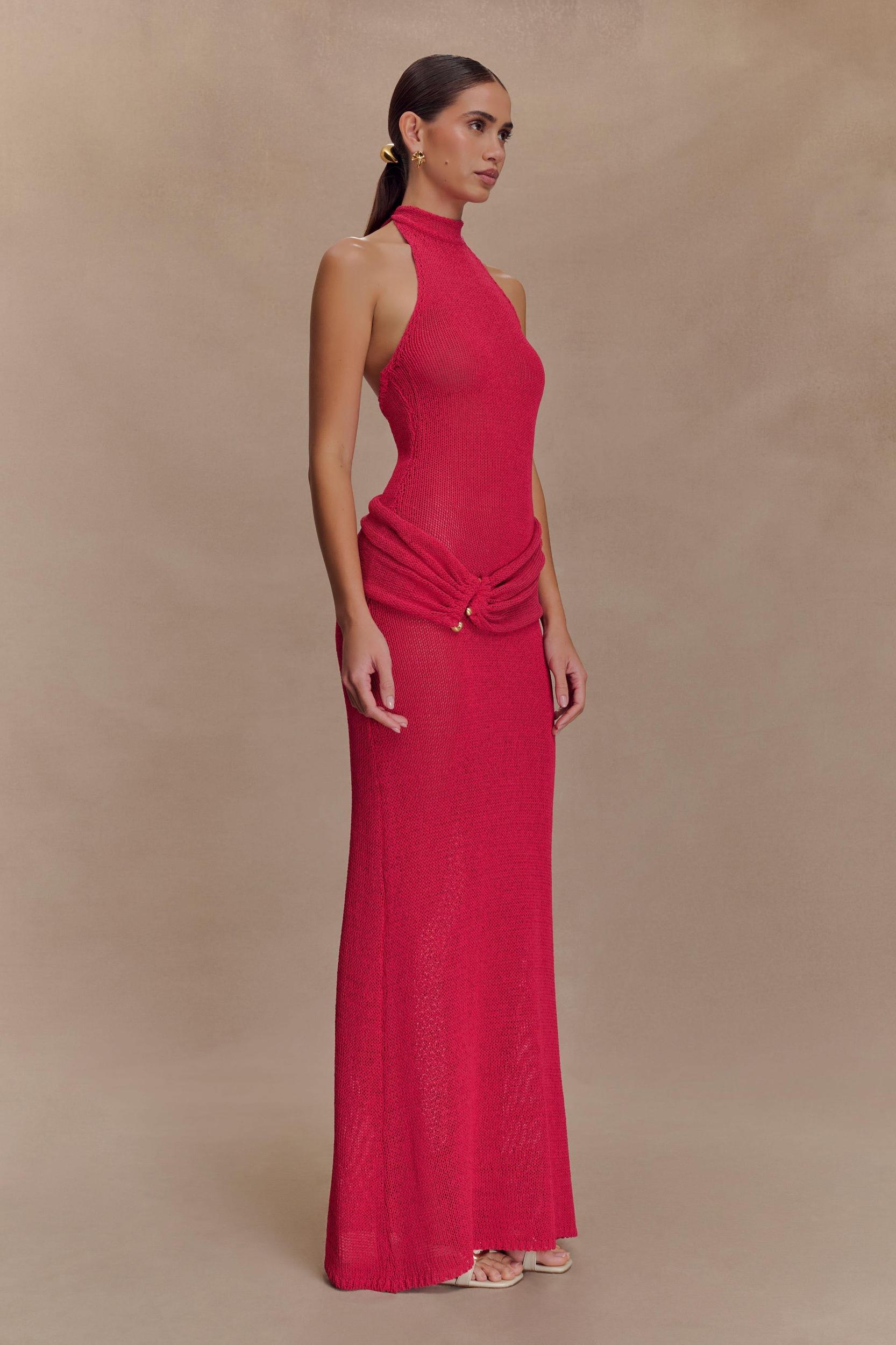 Reece Halter Knit Maxi Dress - Dragonfruit Product Image