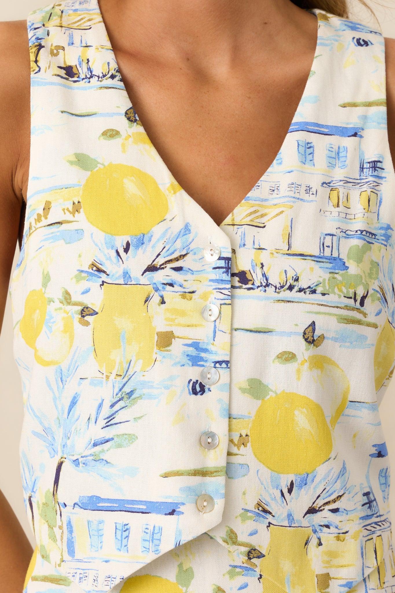 Waterside Date Night Ivory Watercolor Print Vest Top Product Image