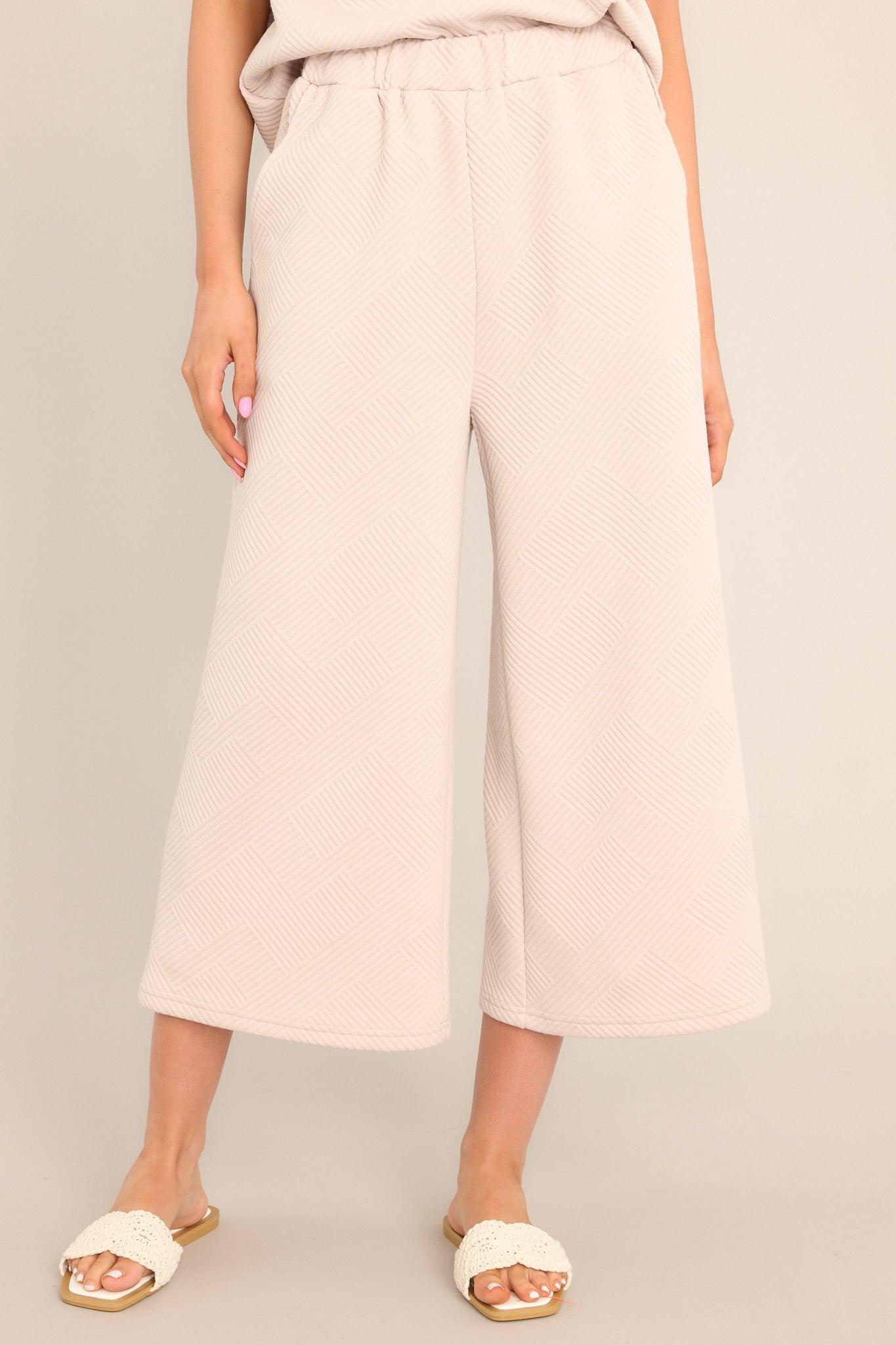 Tell Me Light Taupe Cropped Textured Pants Product Image