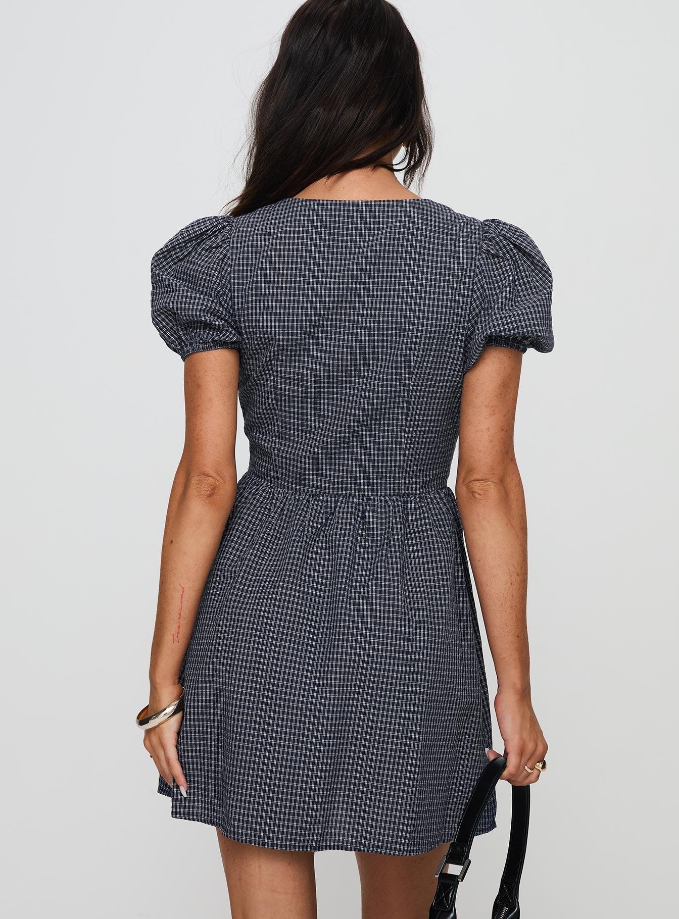 Nurture Bow Mini Dress Navy Check Product Image
