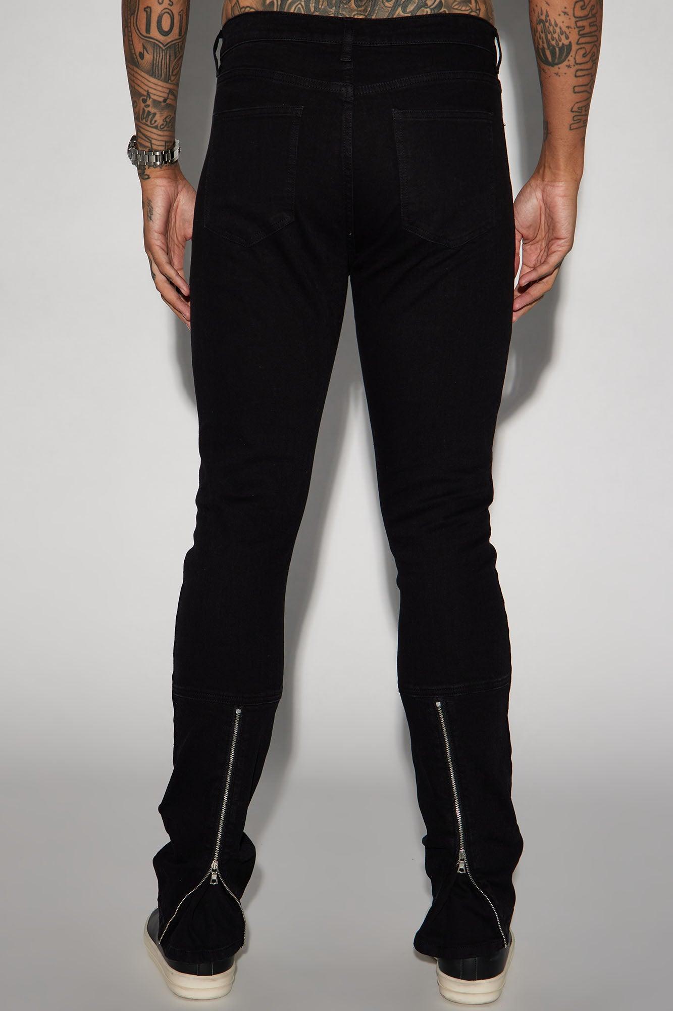 Drop Top Back Zip Stacked Skinny Jeans - Black Product Image
