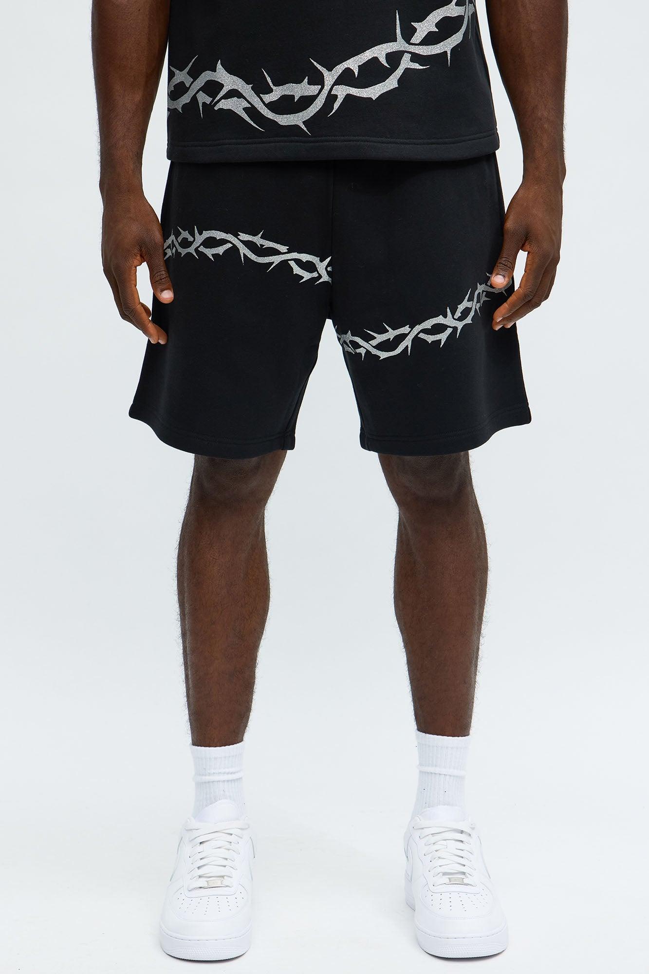 Tyson Relaxed Barbed Wire Shorts - Black Male Product Image