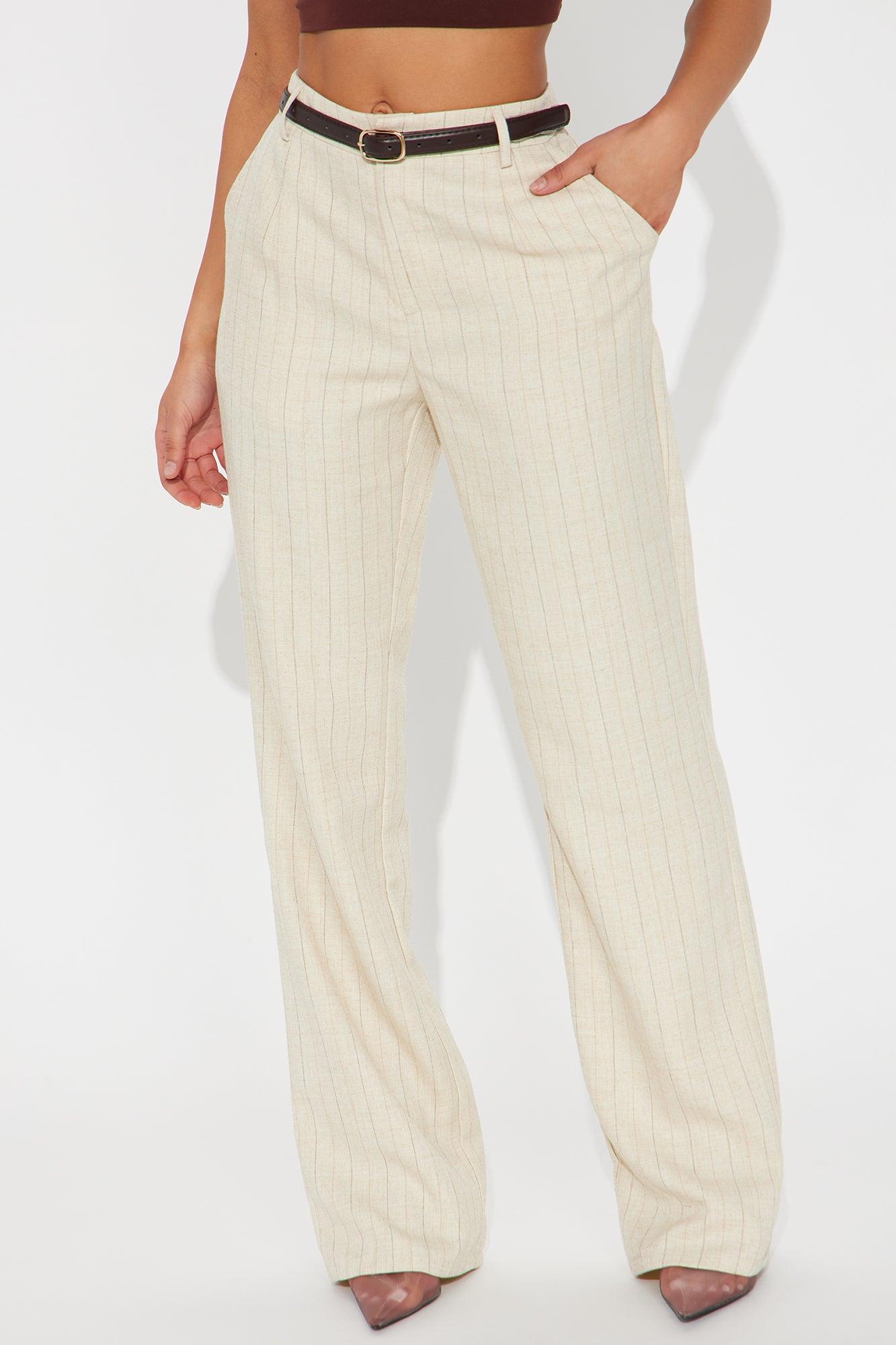 Faith Belted Pinstripe Trouser Pant - Cream Female Product Image
