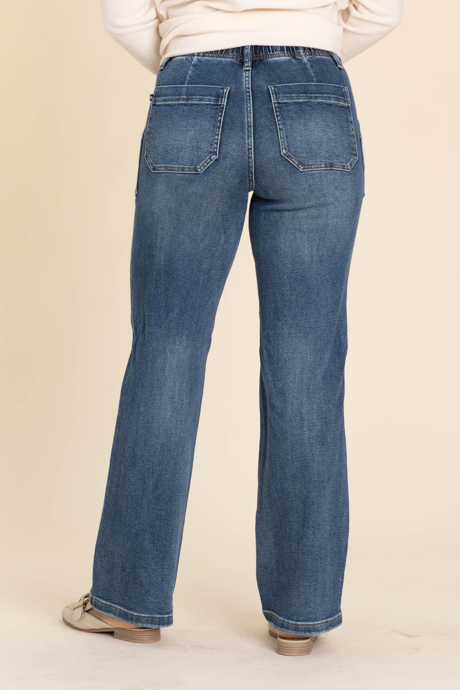 Judy Blue Medium Wash Drawstring Wide Jeans Product Image