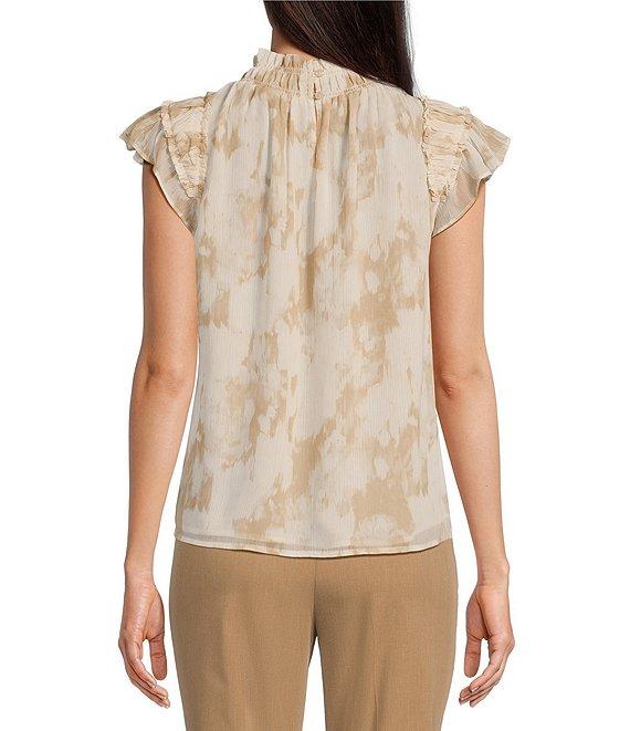 Calvin Klein Printed Mock Neck Ruffled Cap Sleeve Top Product Image