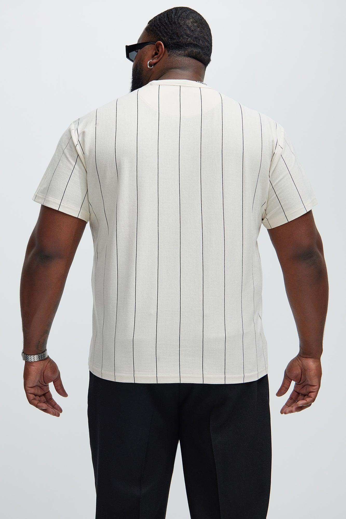 Vertical Striped Short Sleeve Tee - Off White Product Image