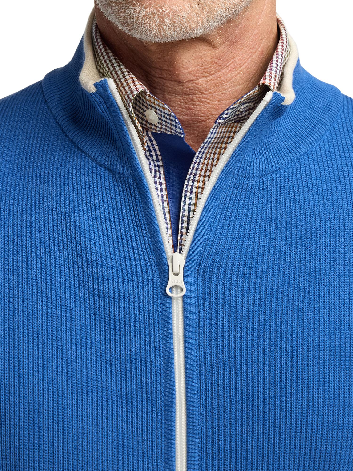 Cotton Full Zip Mock Neck Vest - Blue Product Image