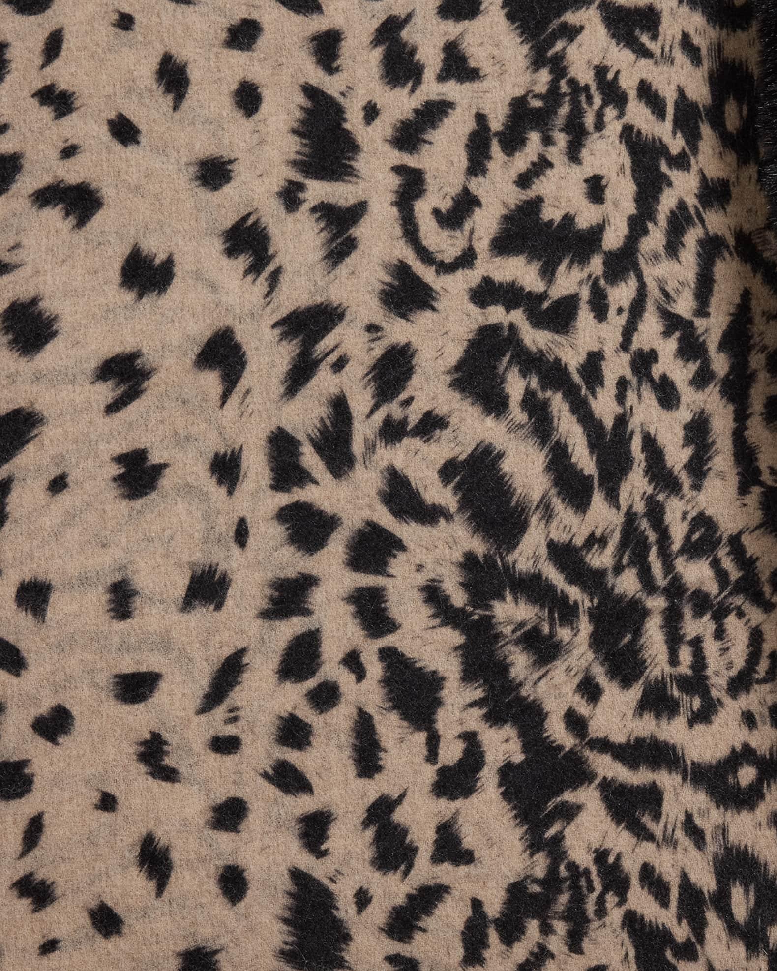Reversible Animal-Print Wool-Blend Wrap with Faux Fur Trim Product Image