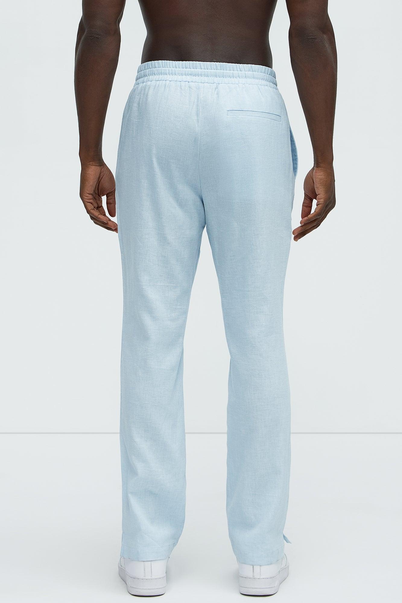 Bahamas Linen Slim Pull On Pants - Light Blue Product Image