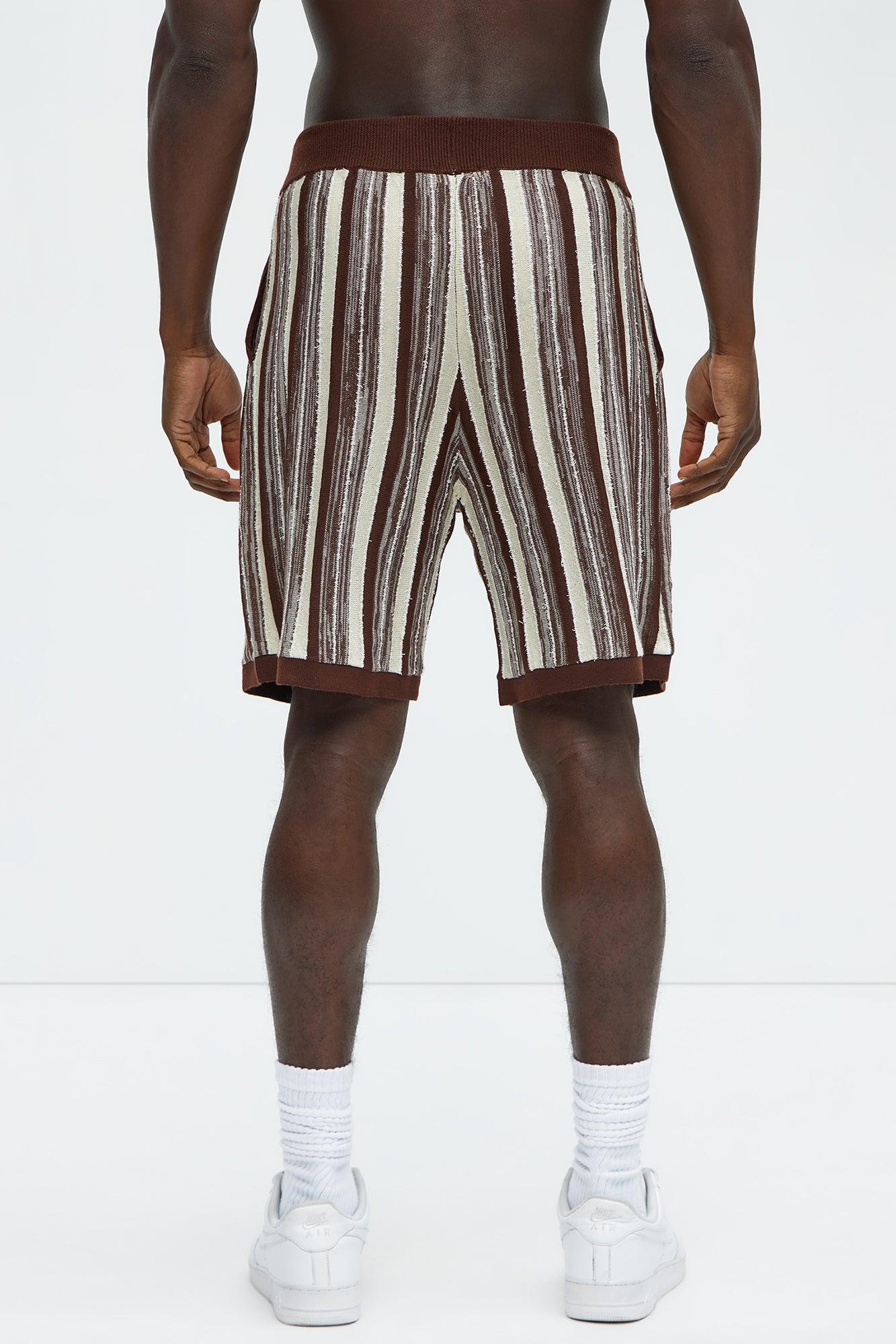Textured Stripes Knitted Shorts - Brown/combo Product Image