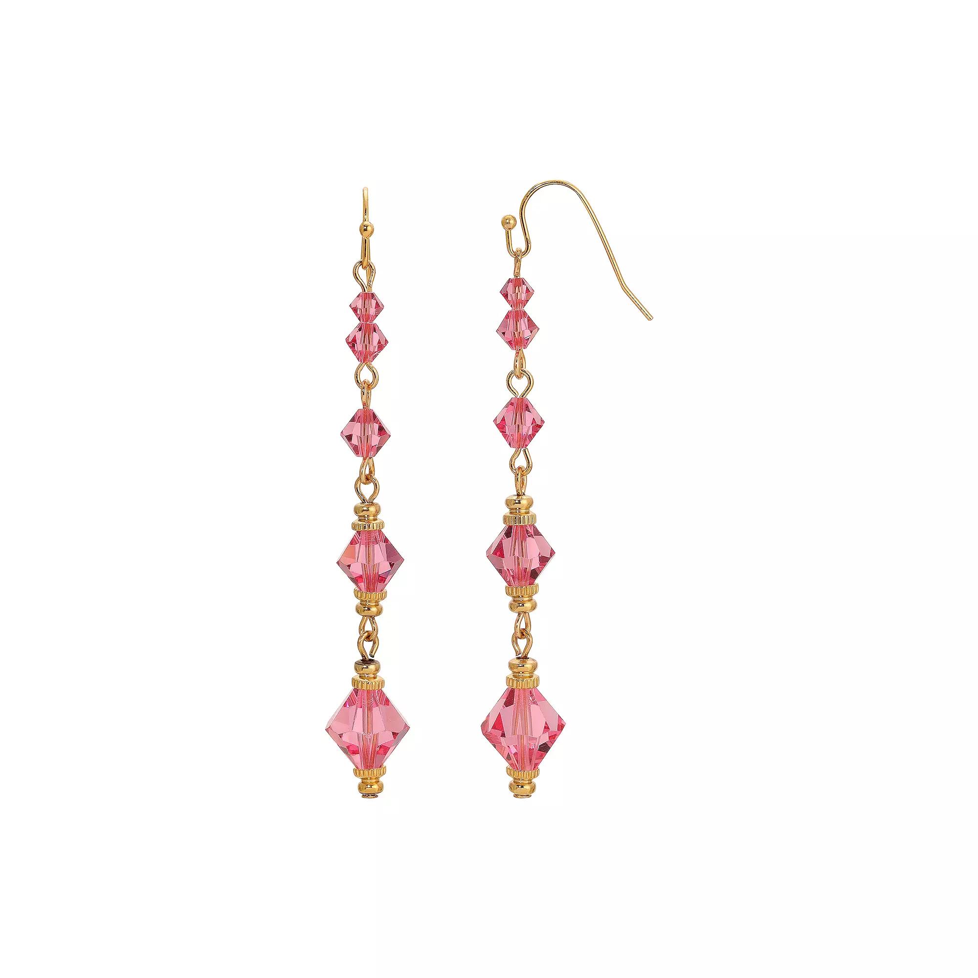 1928 Gold Tone Pink Crystal Long Wire Earrings, Womens Product Image