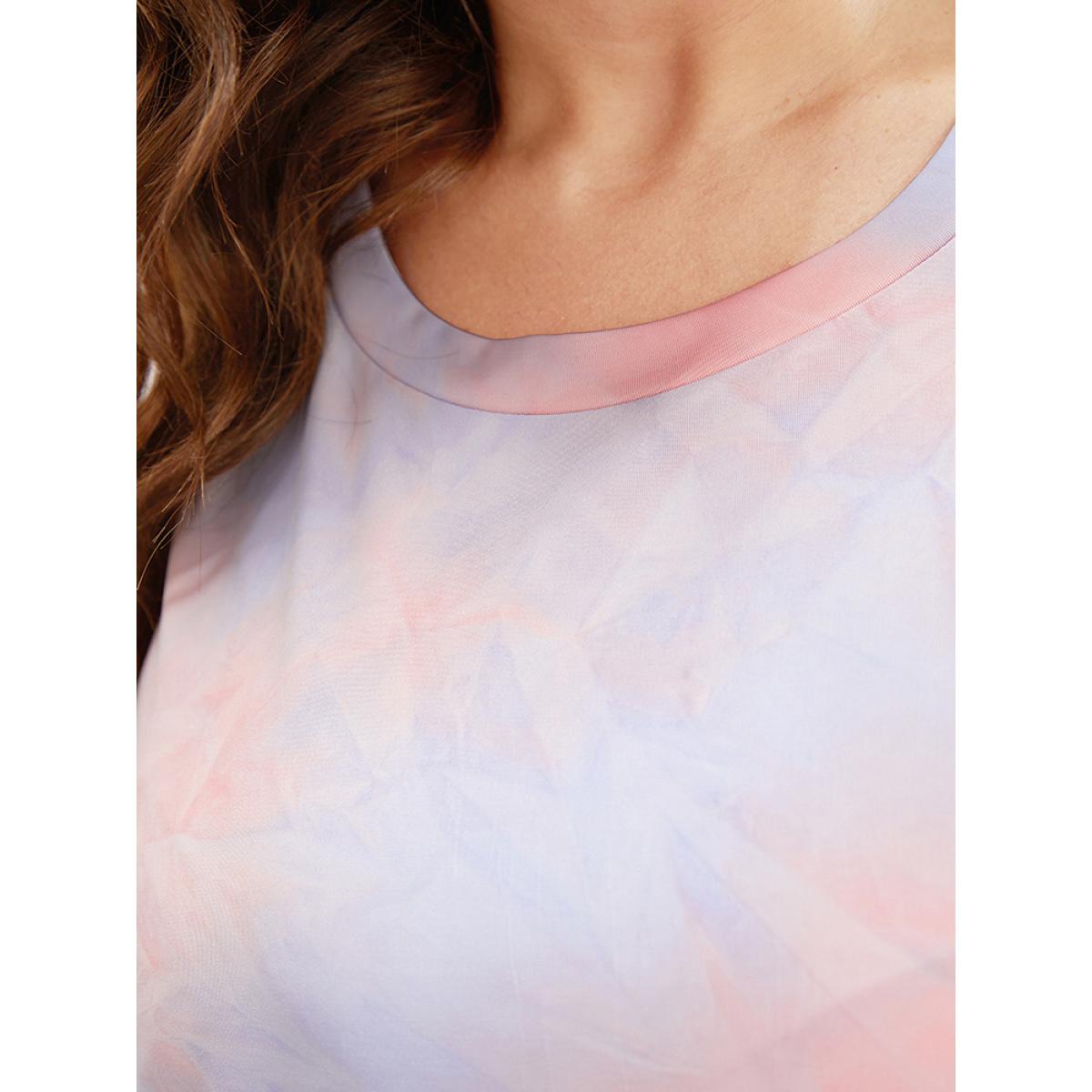 Plus Size Tie Dye Round Neck Half Sleeve T-shirt Pink Women Casual Tie Dye Tie Dye Round Neck Dailywear T-shirts BloomChic 26/4X Product Image