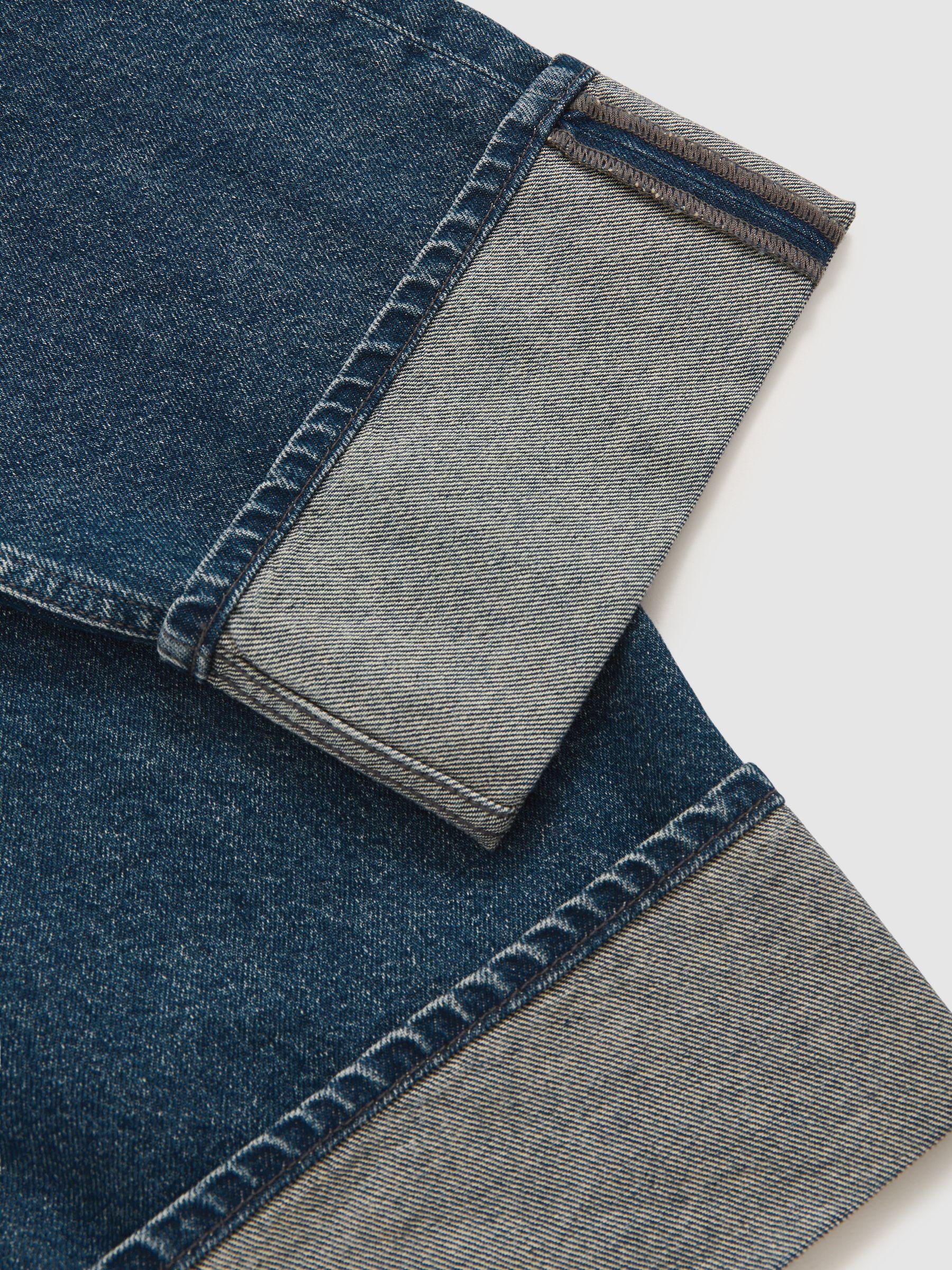 Straight-Leg Turn-Up Jeans in Mid Blue Product Image