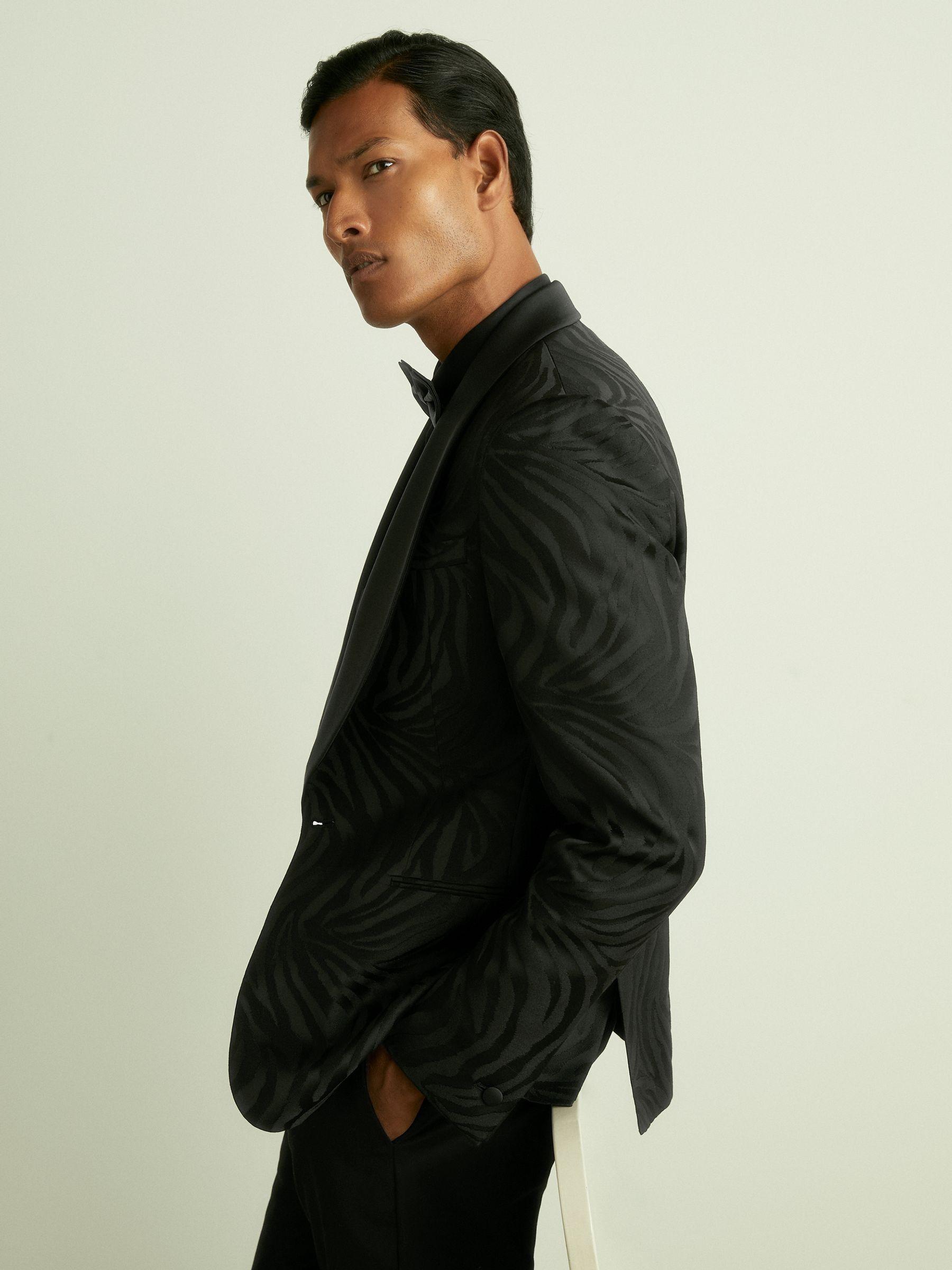 Wool-Blend Jacquard Tuxedo Jacket in Black Product Image