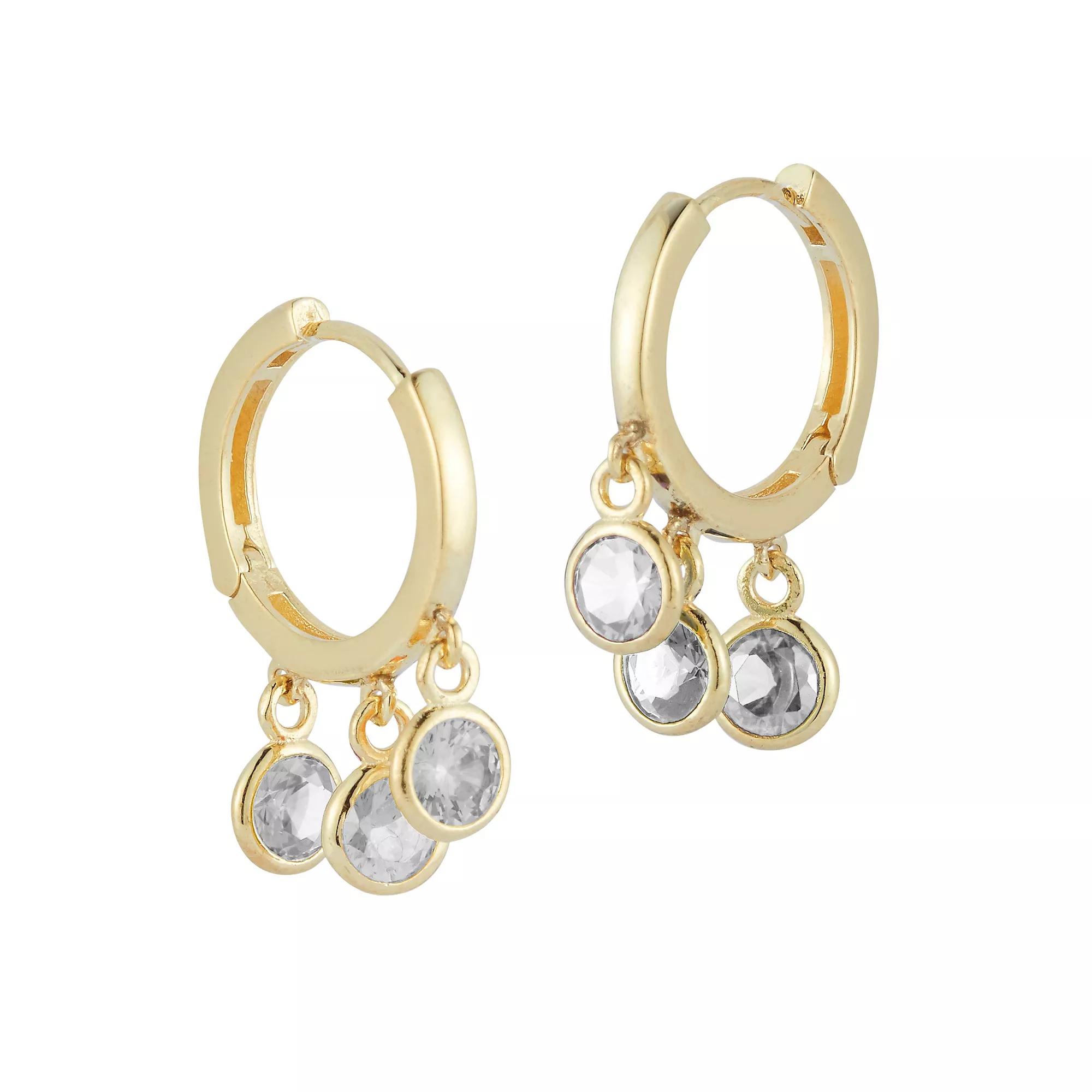 Sunkissed Sterling Cubic Zirconia Dangle Charm Huggie Hoop Earrings, Women's, Gold Tone Rainbow Product Image