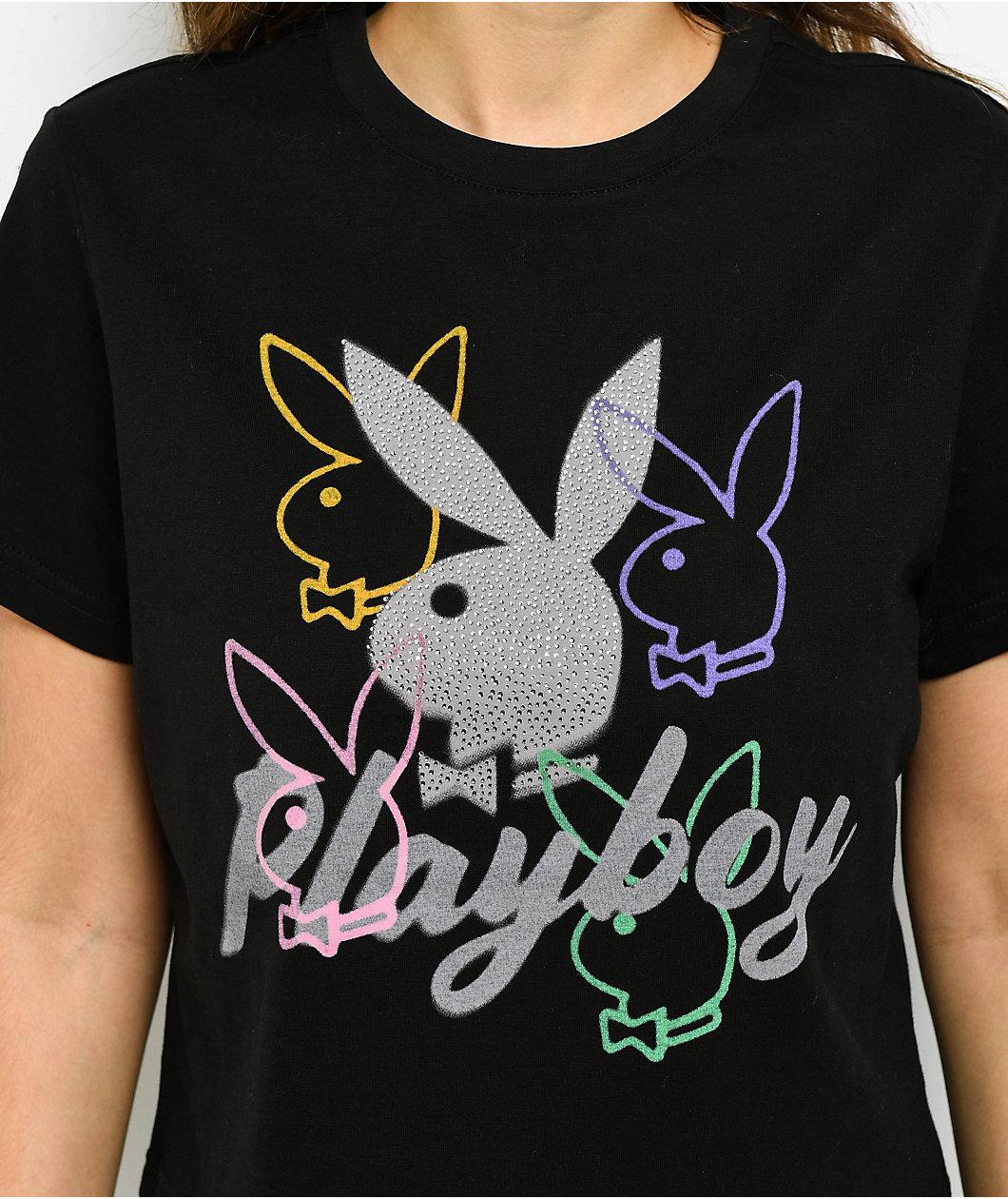 Playboy Bunny Head Black Crop T-Shirt Product Image