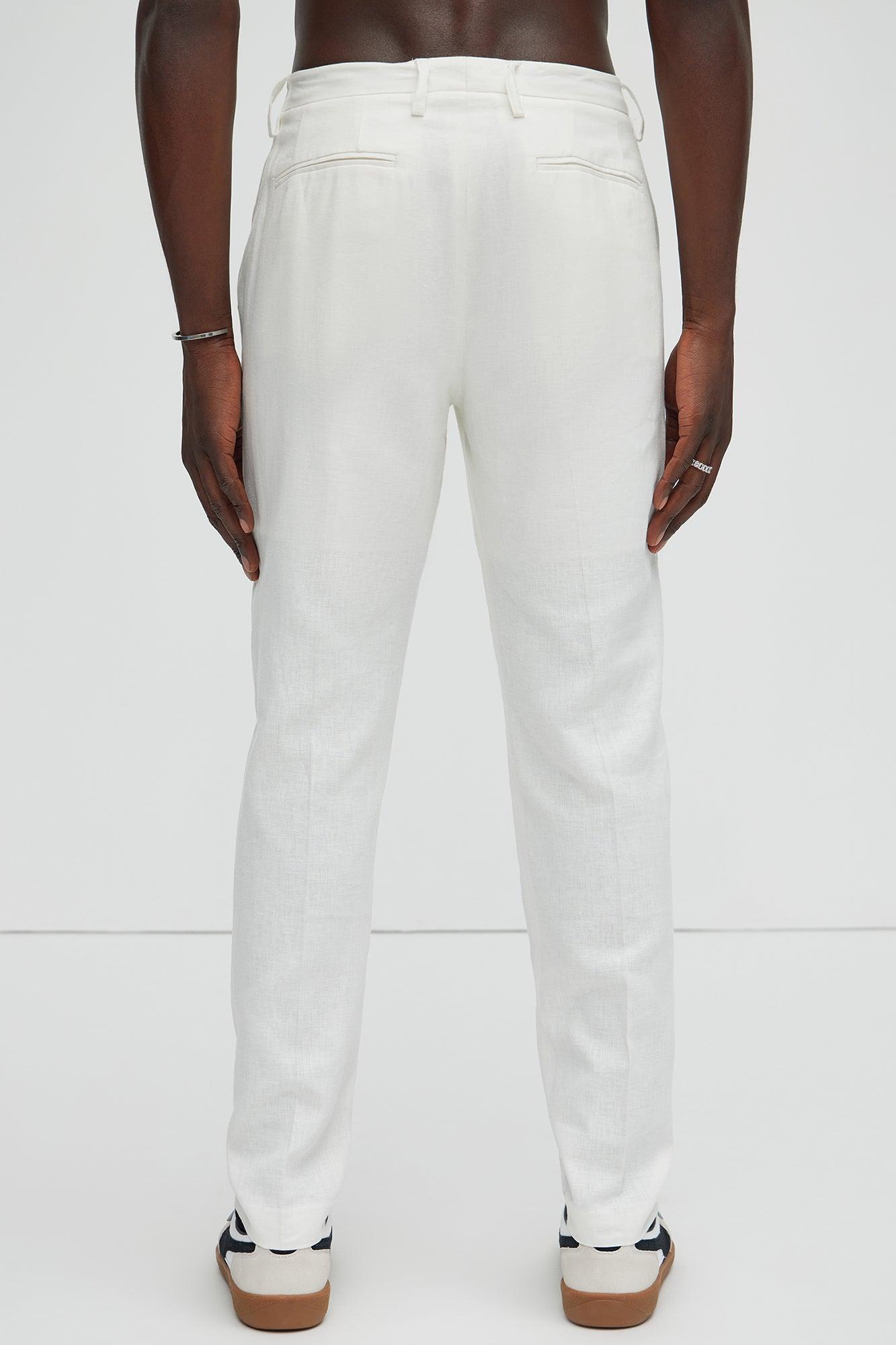 Bahamas Straight Linen Trousers - White Product Image