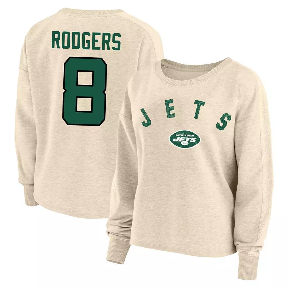Women's Fanatics Branded Aaron Rodgers Oatmeal New York Jets Plus Size Name & Number Crew Pullover Sweatshirt, Size: 4XL, Team Product Image