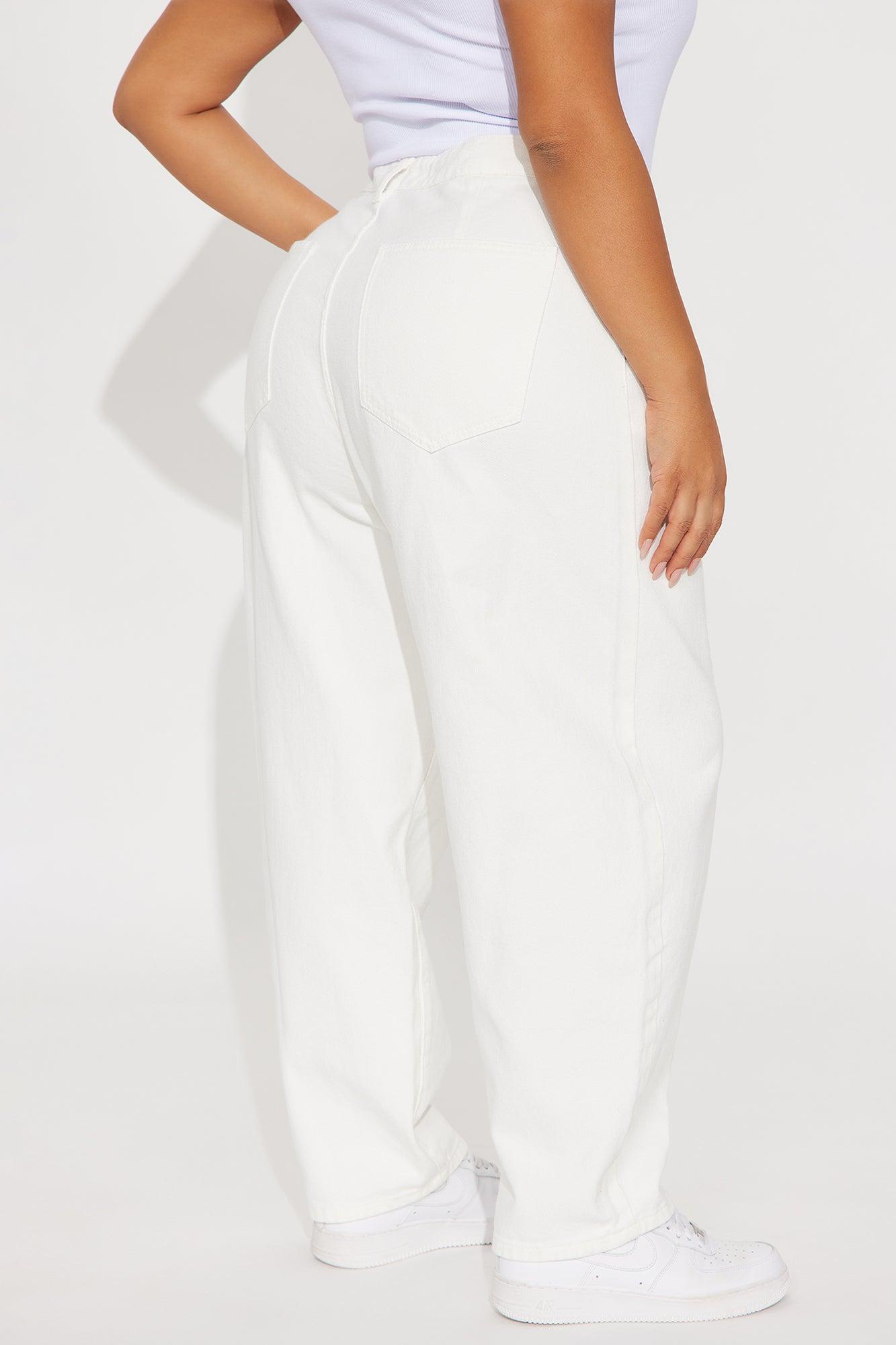 Horseshoe High Rise Wide Leg Twill Barrel Pant - White Product Image