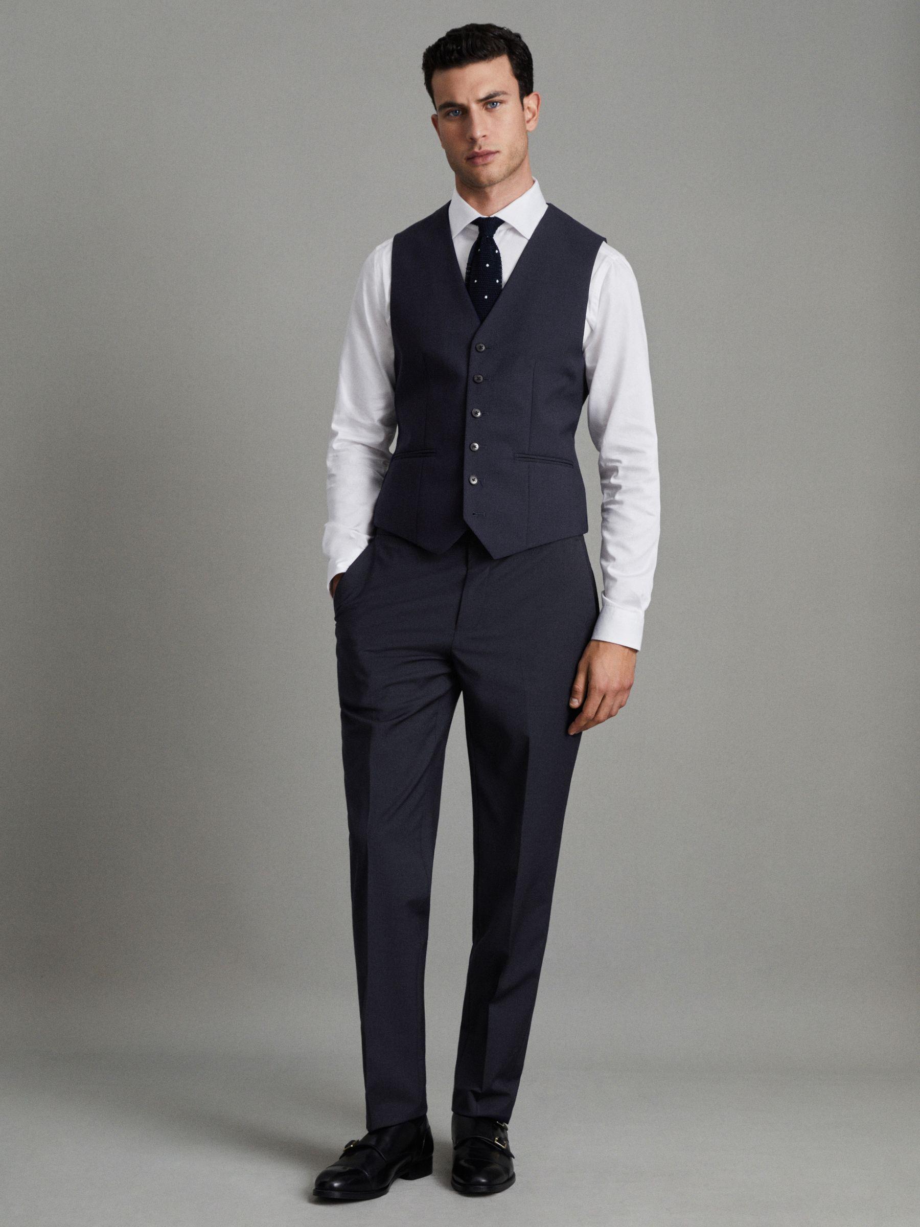 Modern Fit Wool Blend Waistcoat in Navy Product Image