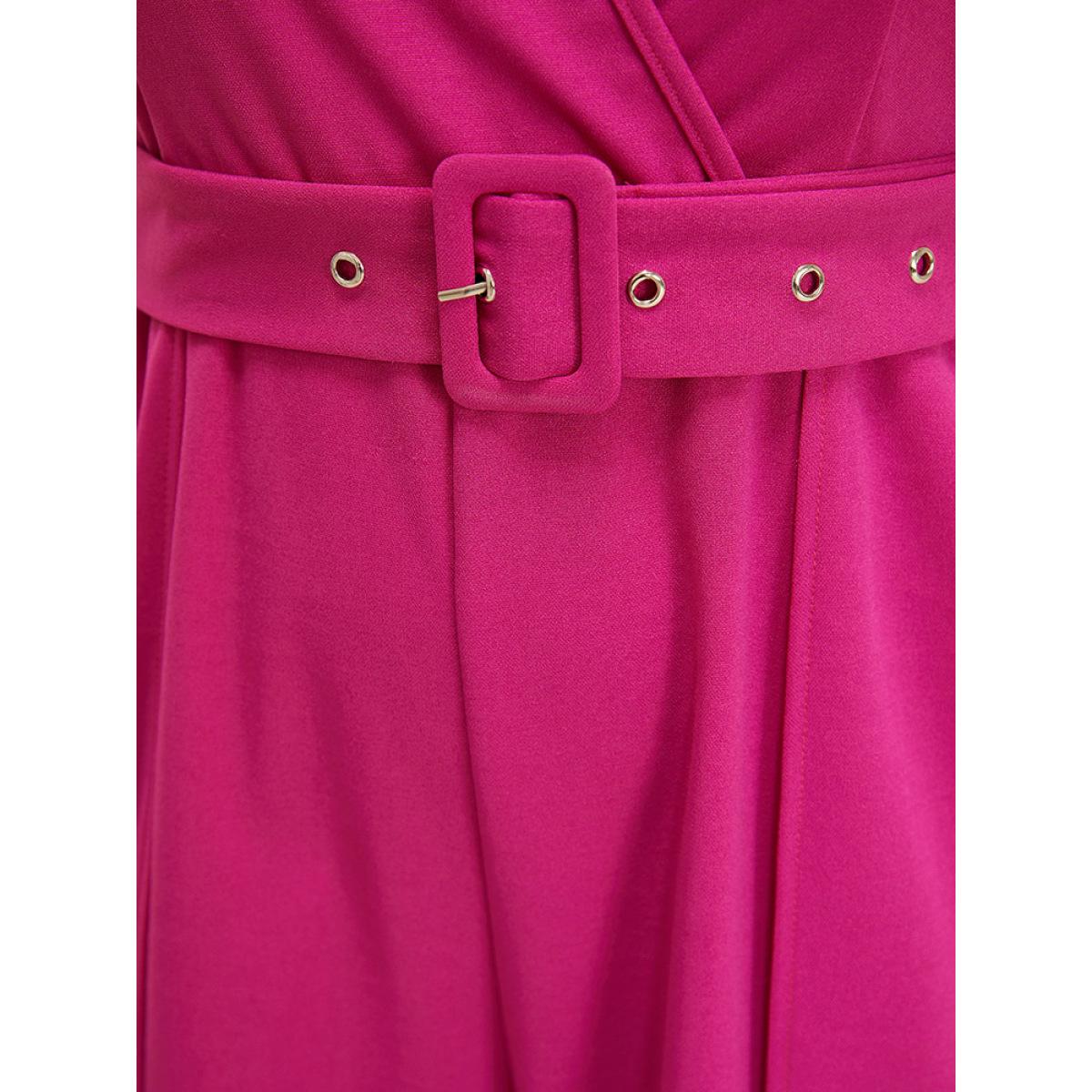 Plus Size Magenta Plain Pocket Wrap Buckle Belt Jumpsuit Women Glamour Sleeveless Spaghetti Strap Going out Loose Jumpsuits BloomChic 26/4X Product Image
