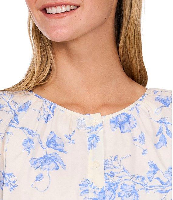 CeCe Woven Printed Round Neck Long Puff Sleeve Blouse Product Image