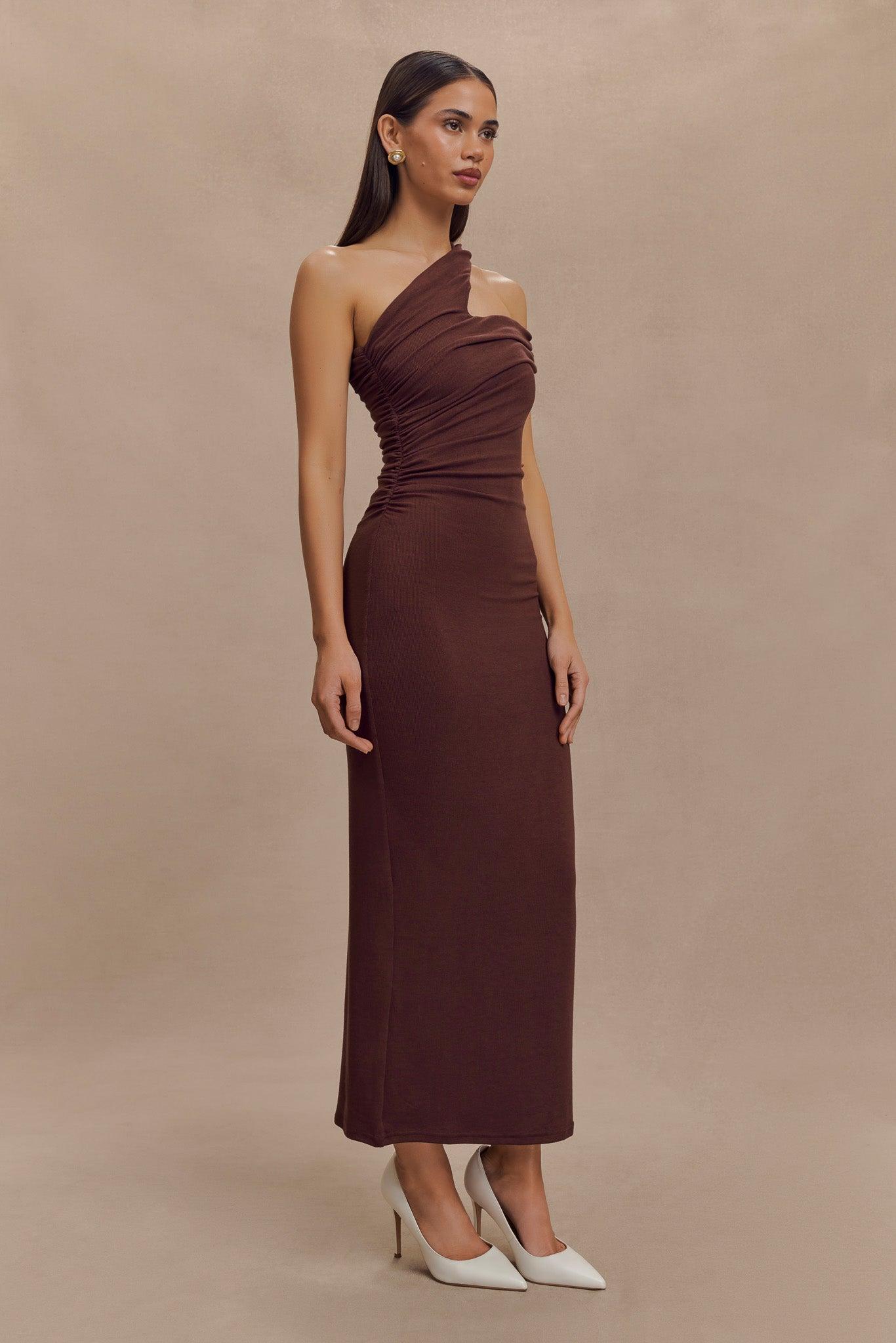Anastasia One Shoulder Modal Midi Dress - Mahogany Product Image