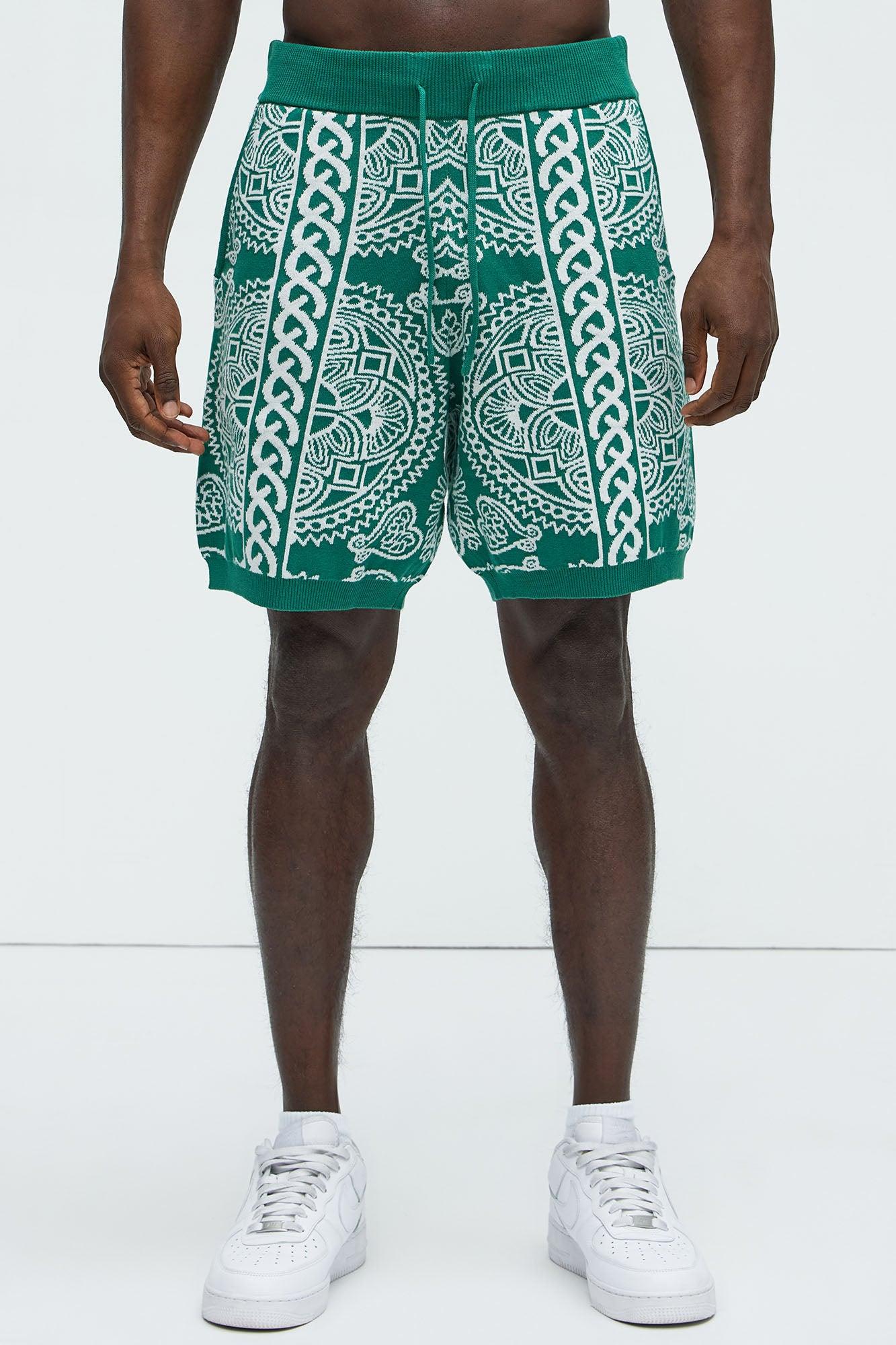 Ornate Jacquard Knitted Shorts - Green/combo Product Image