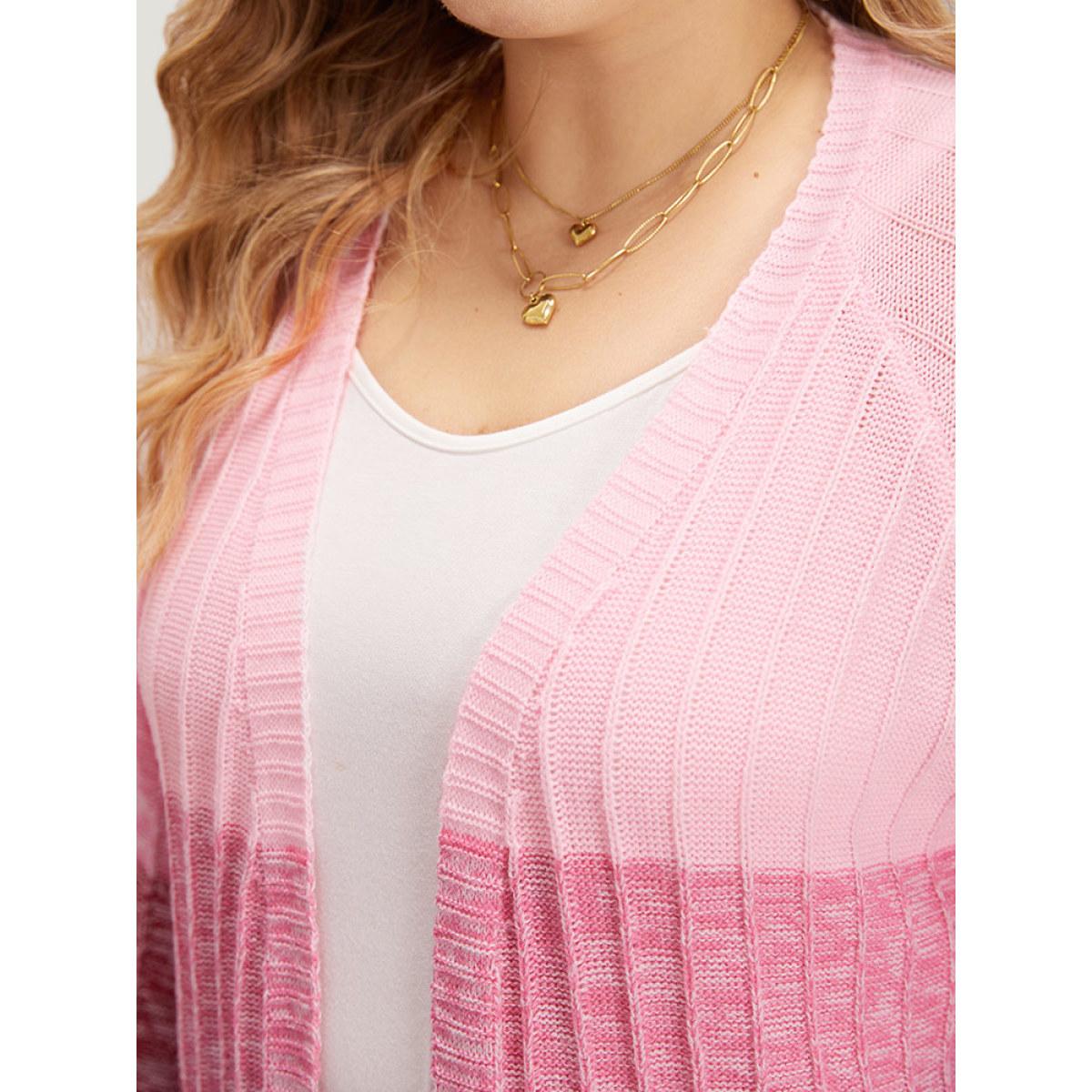 Plus Size Ombre Colorblock Patched Pocket Tunic Cardigan Watermelon Women Casual Loose Long Sleeve Dailywear Cardigans BloomChic 18-20/2X Product Image
