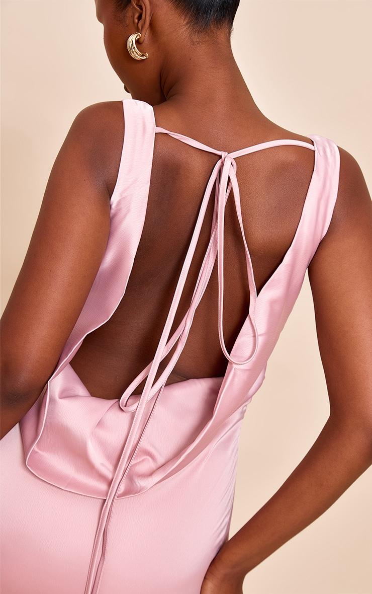 Blush Bridesmaid Satin Cowl Neck Maxi Dress Product Image