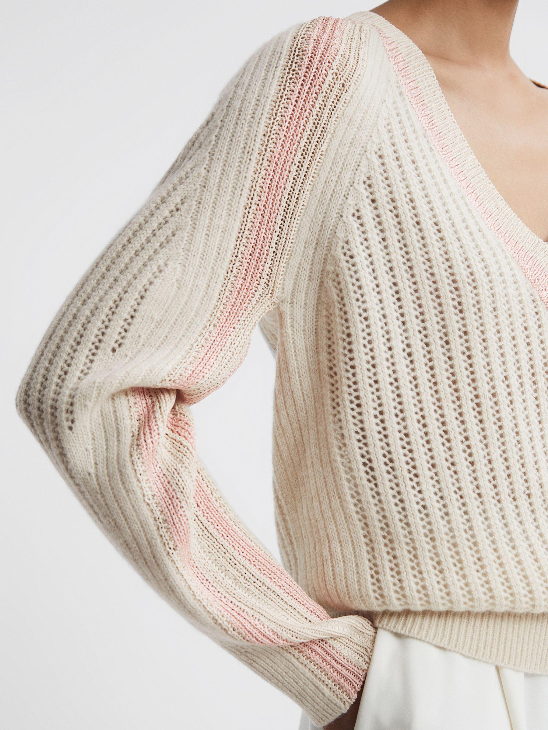Wool Blend Knitted V-Neck Jumper in Cream/Nude Product Image